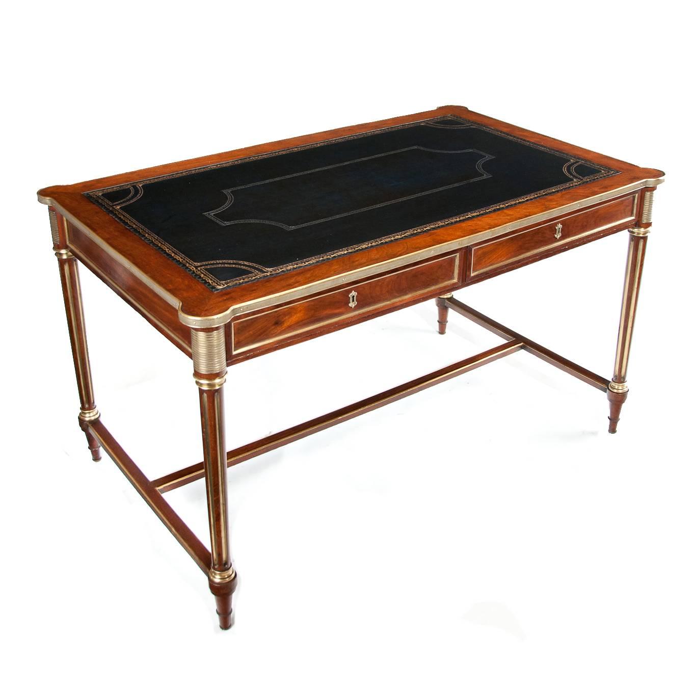 19th Century French Mahogany and Brass Antique Writing Table Louis XVI Manner In Excellent Condition In Benington, Herts