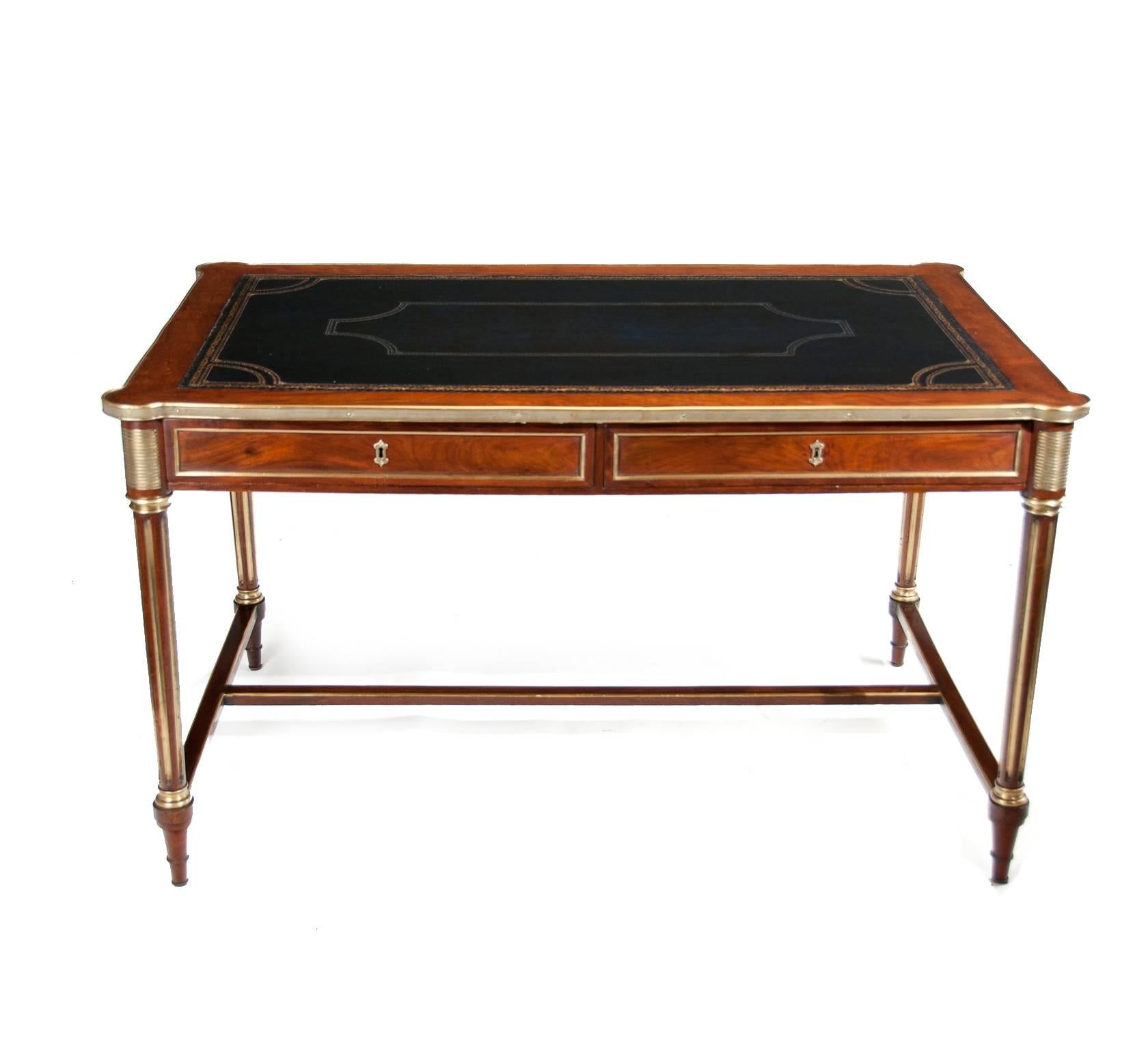 19th Century French Mahogany and Brass Antique Writing Table Louis XVI Manner 3