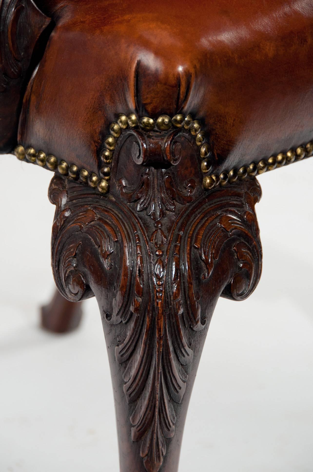 19th Century Fine Quality Leather Upholstered Desk Chair after a Design by Giles Grende