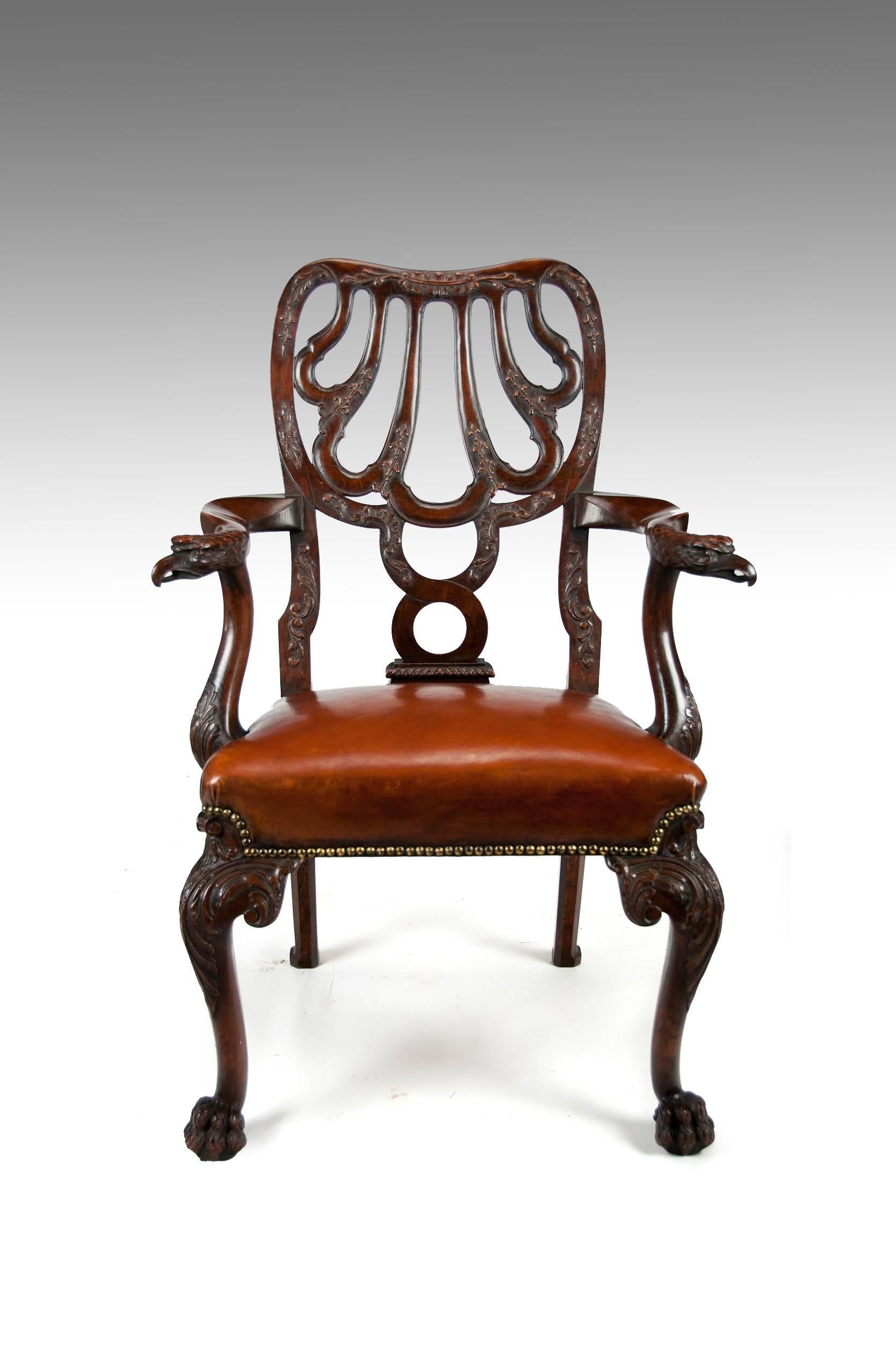 Georgian Fine Quality Leather Upholstered Desk Chair after a Design by Giles Grende