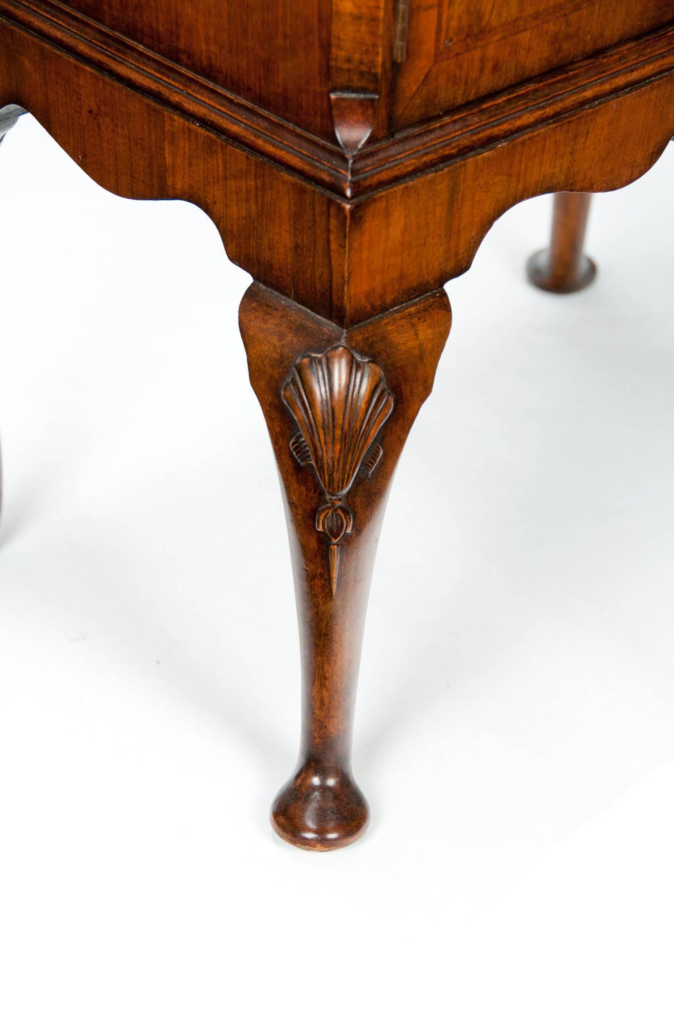 Queen Anne Antique Figured Walnut Side Cabinet On Cabriole Legs 