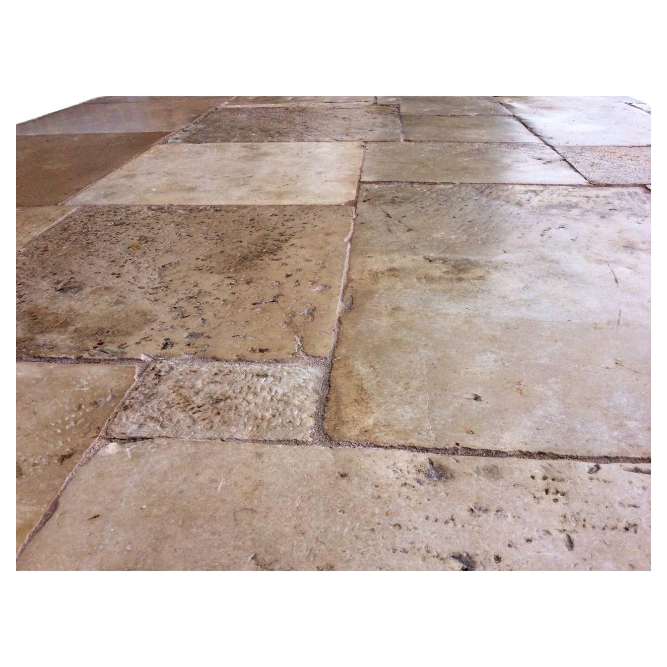 Anciennes planches de sol en pierre calcaire françaises "Dalle de Bourgogne" 17ème siècle
