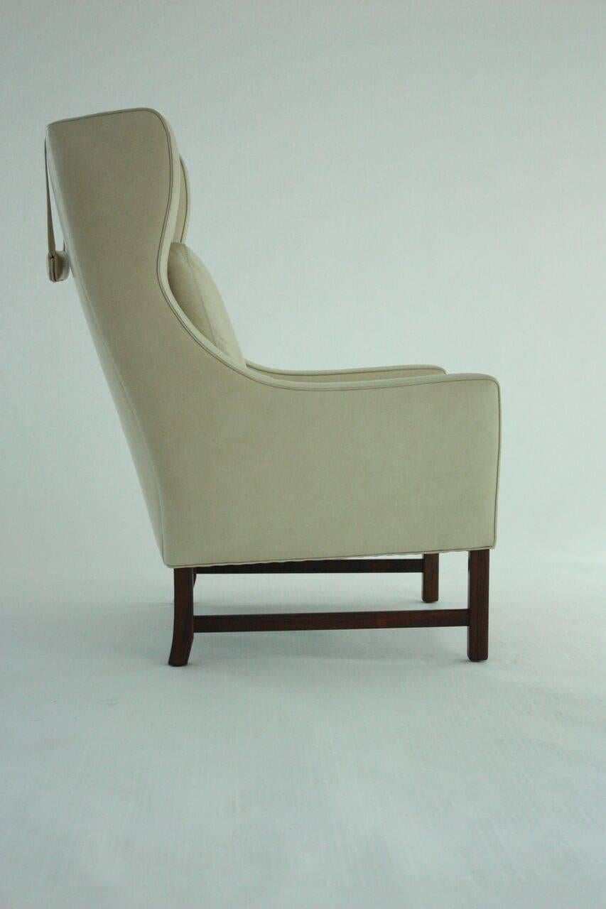 Mid-20th Century Scandinavian Modern High Back Lounge Chair in Leather