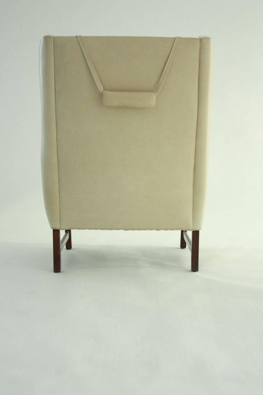 Scandinavian Modern High Back Lounge Chair in Leather In Excellent Condition In Dallas, TX