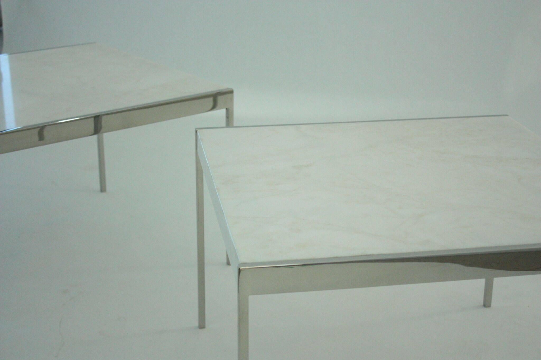 American Pair of Midcentury Chrome Steel and Marble Tables For Sale