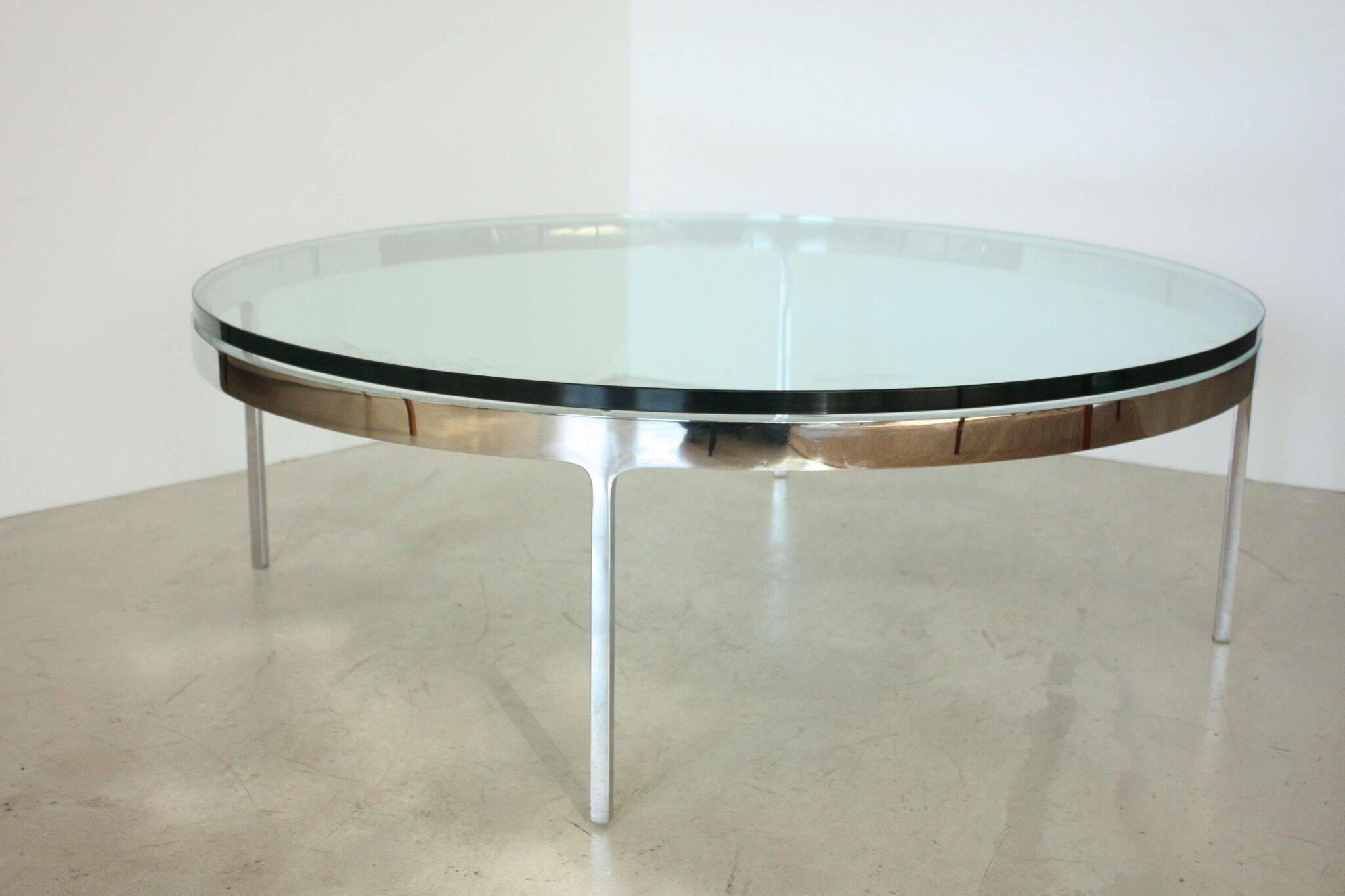 Nicos Zographos coffee table, chromed steel and glass, USA 1970s, stamped and signed.
 


 