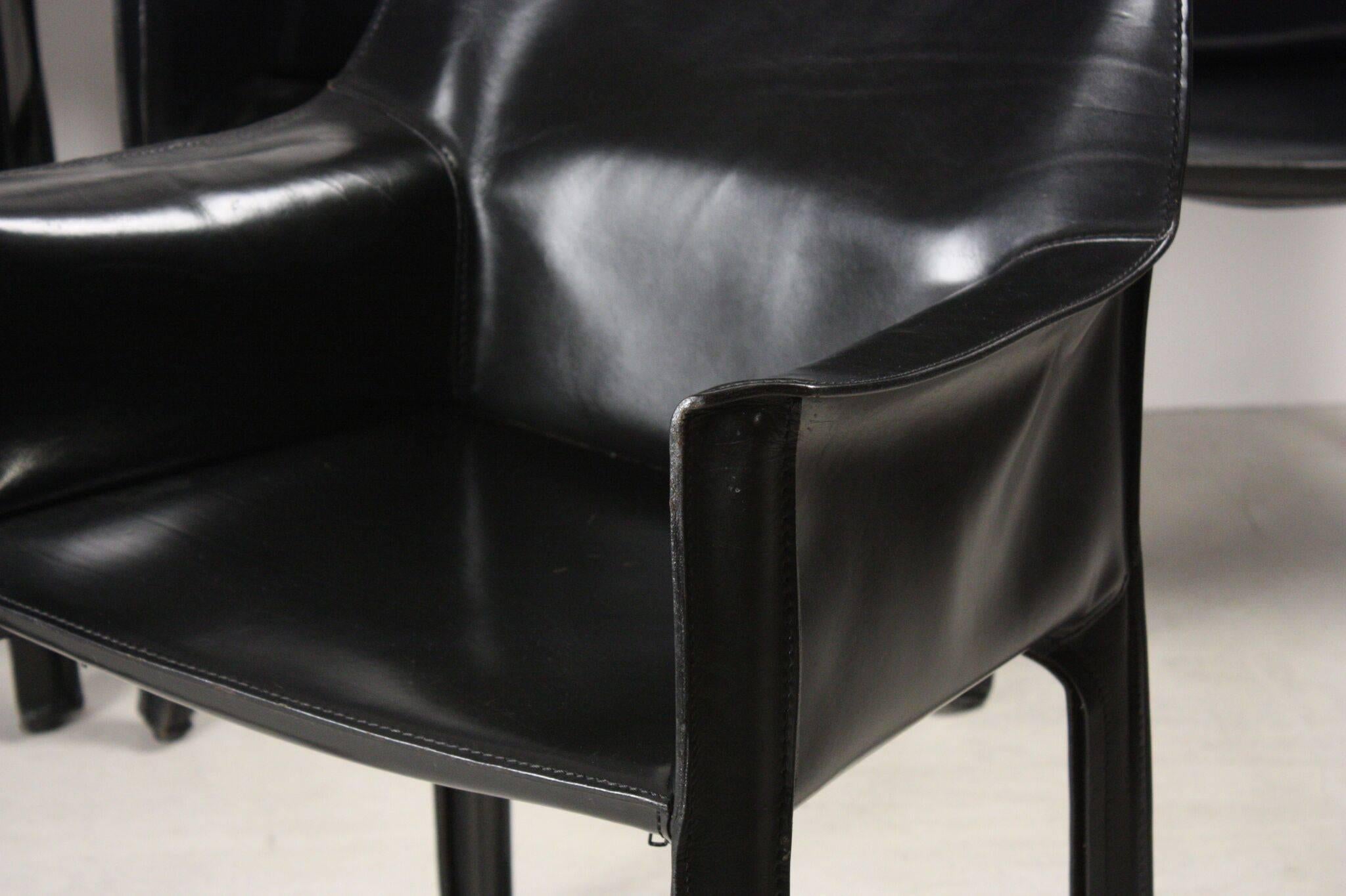 Set of four black leather CAB chairs by Mario Bellini for Cassina. Originally designed in 1970s. These are from the 1990s, Italy.
 

 

   