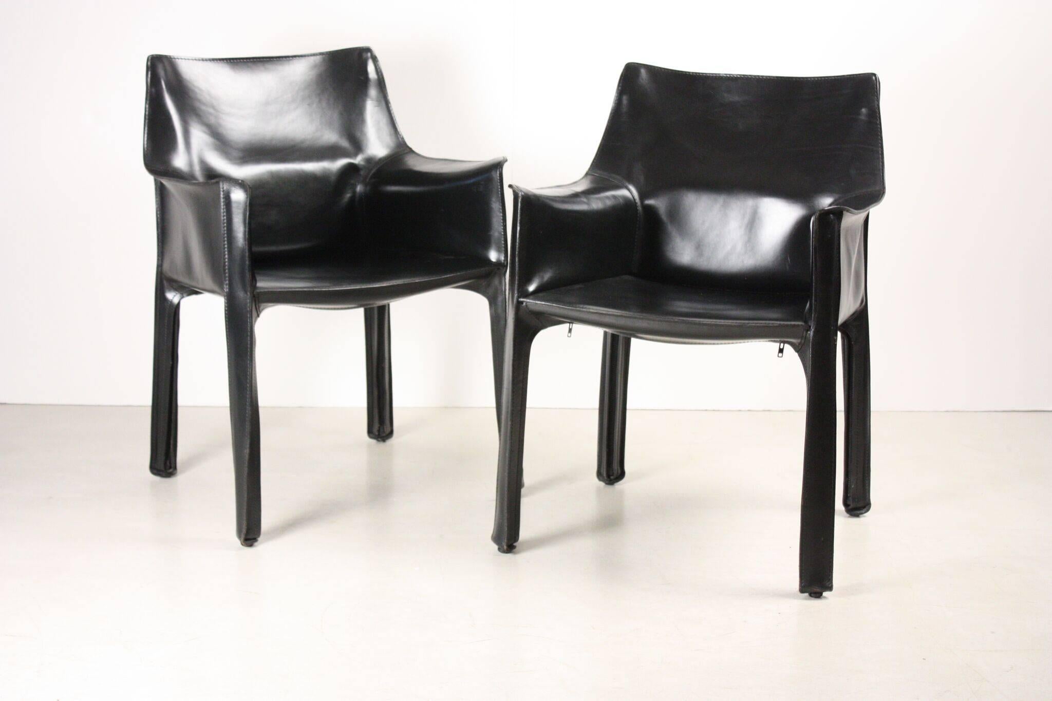 Italian Set of Four Black CAB Armchairs by Mario Bellini for Cassina