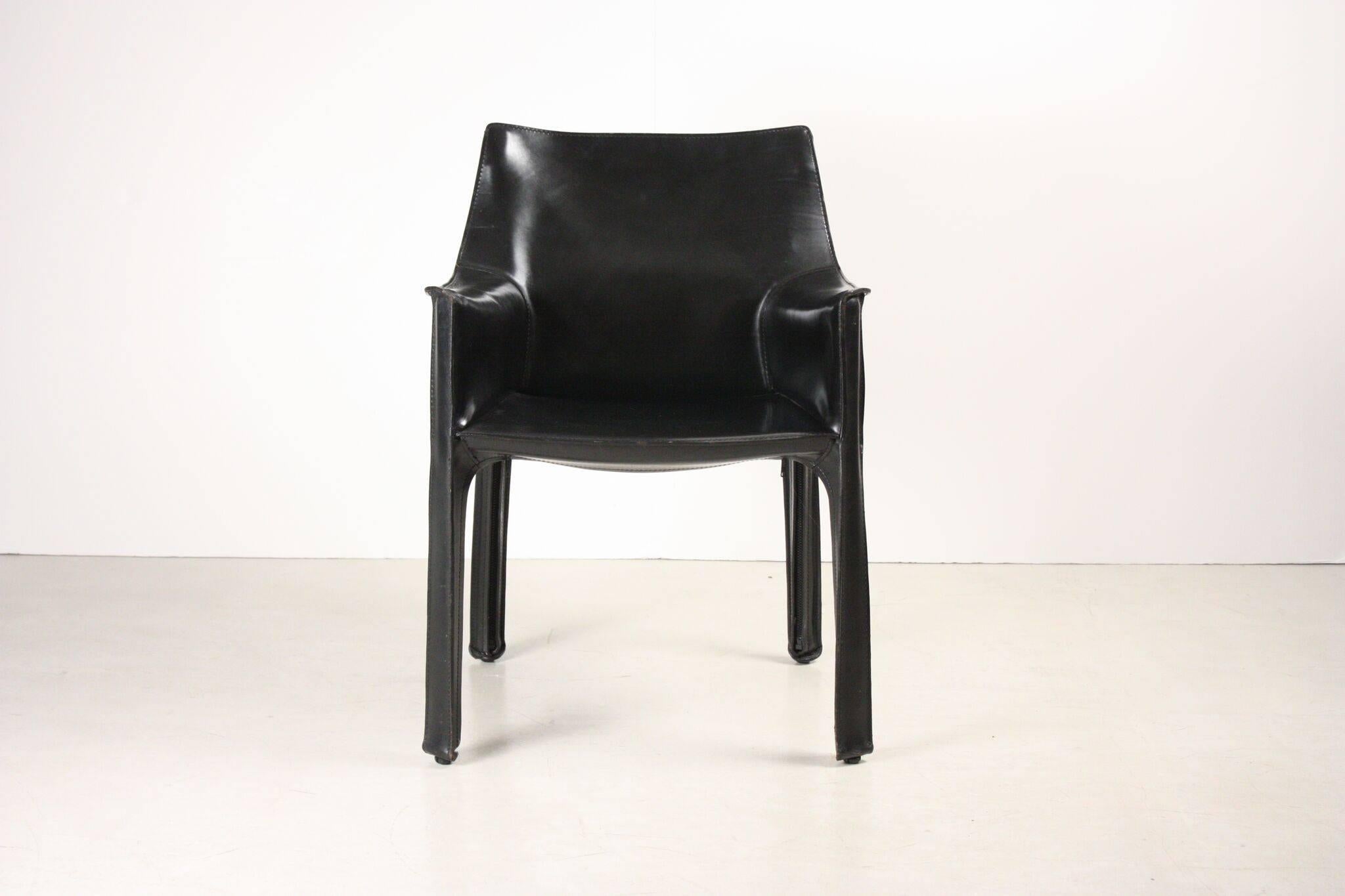 Late 20th Century Set of Four Black CAB Armchairs by Mario Bellini for Cassina