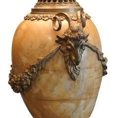 19th Century French Marble Lamp Embellished with Ormolu Flowers and Ram's Heads