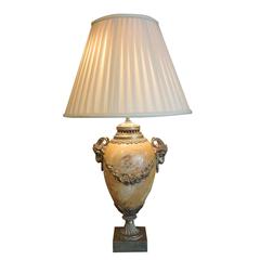 19th Century French Marble Lamp Embellished with Ormolu Flowers and Ram's Heads