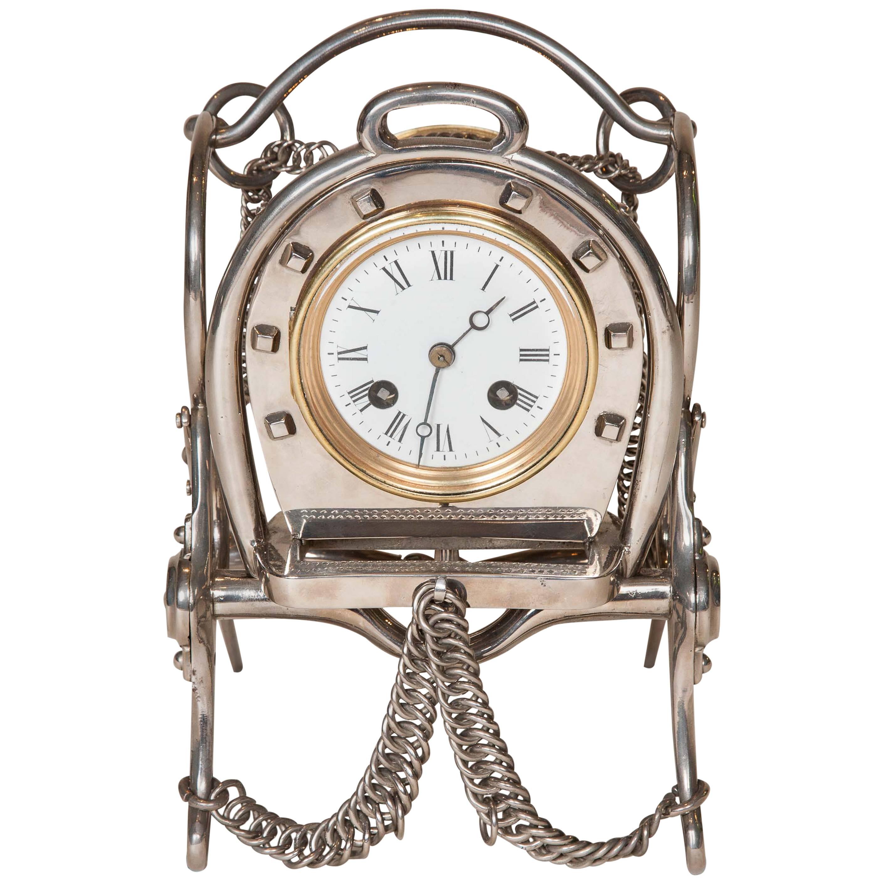 Clock with Equestrian Motifs by Japy Frères of Beaucourt, France For Sale