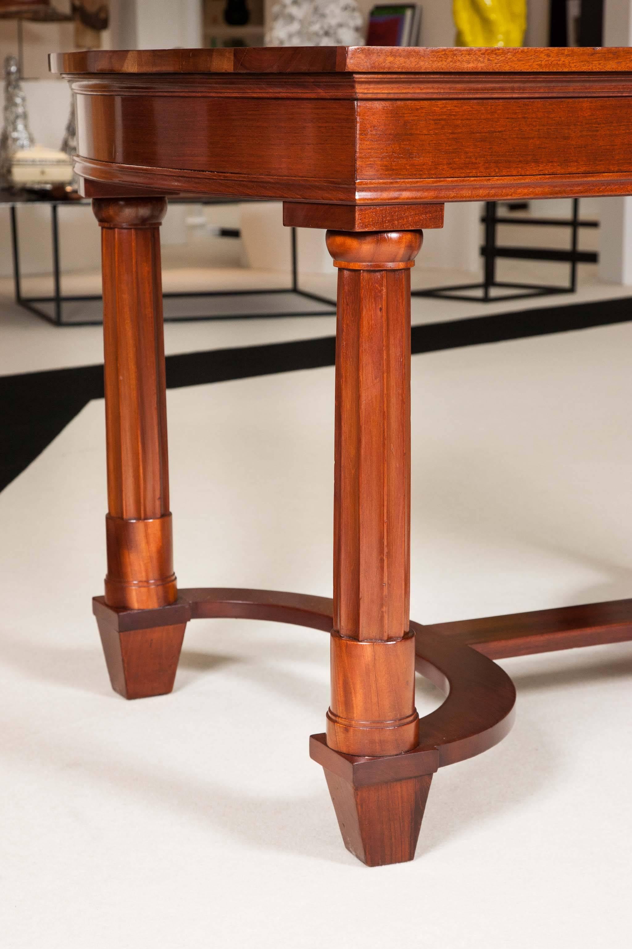 A pair of neoclassical mahogany library tables with legs in the form of fluted columns by Nordisk Kunst & Mo¨bel-Etablissement of Copenhagen.

Makers label to the underside: Dated 1917. (18/5. 17.) No: 1545.

