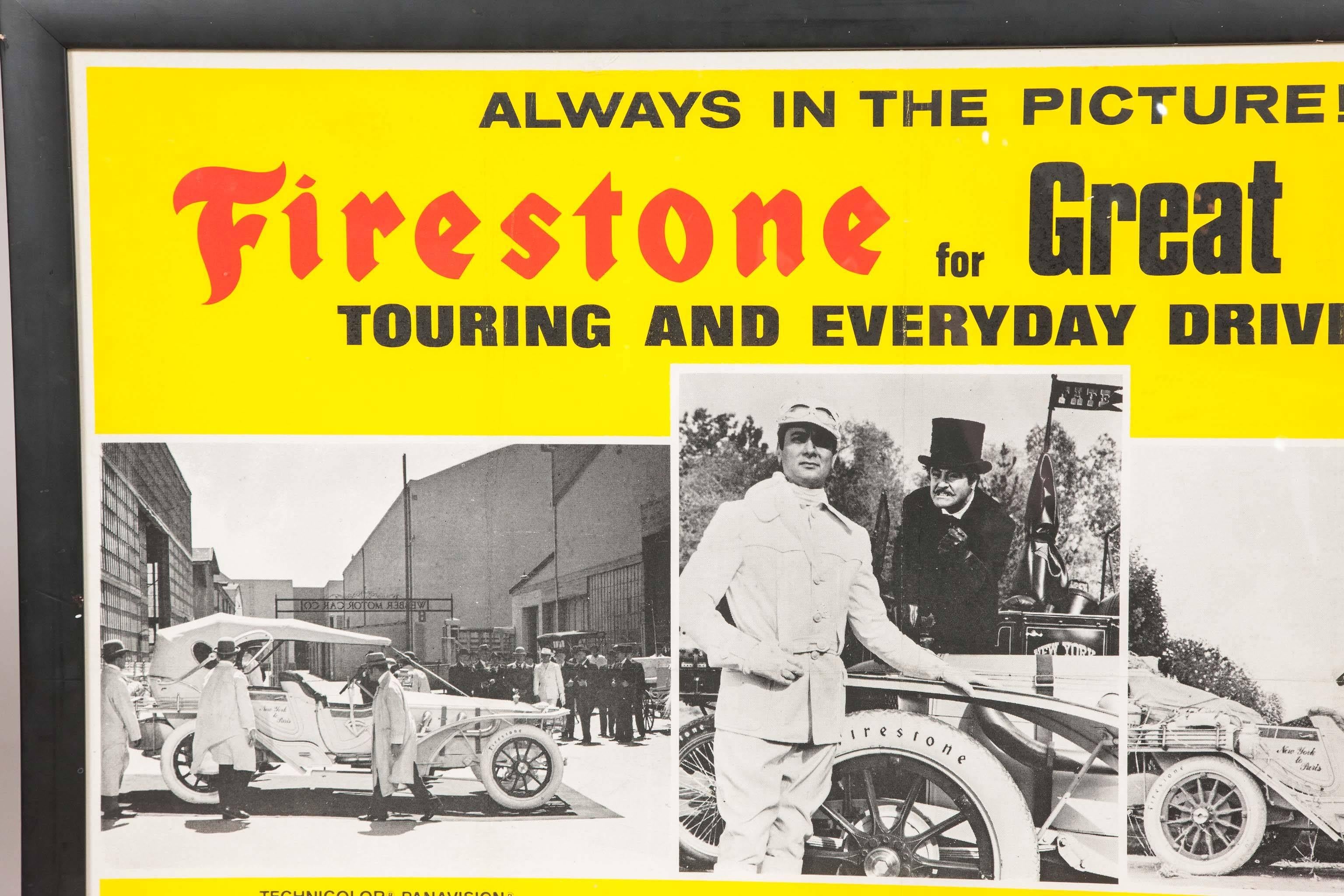 The poster for firestone and the Warner Bros. 1965 slapstick comedy film The Great Race.

The film stared Jack Lemmon, Tony Curtis, and Natalie Wood, it was directed by Blake Edwards and music by Henry Mancini.

    