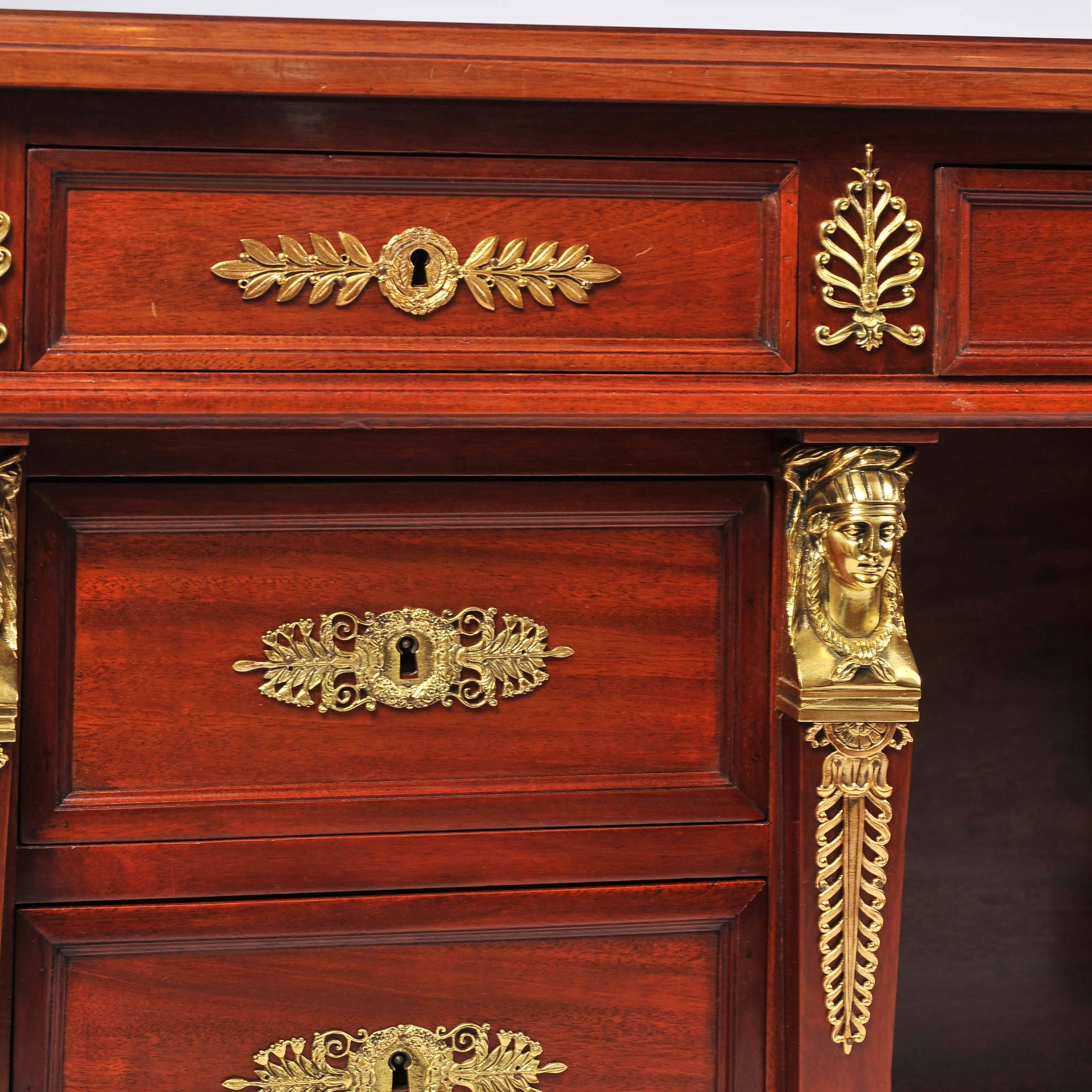 French Ormolu-Mounted Mahogany Pedestal Desk in the Empire Style For Sale