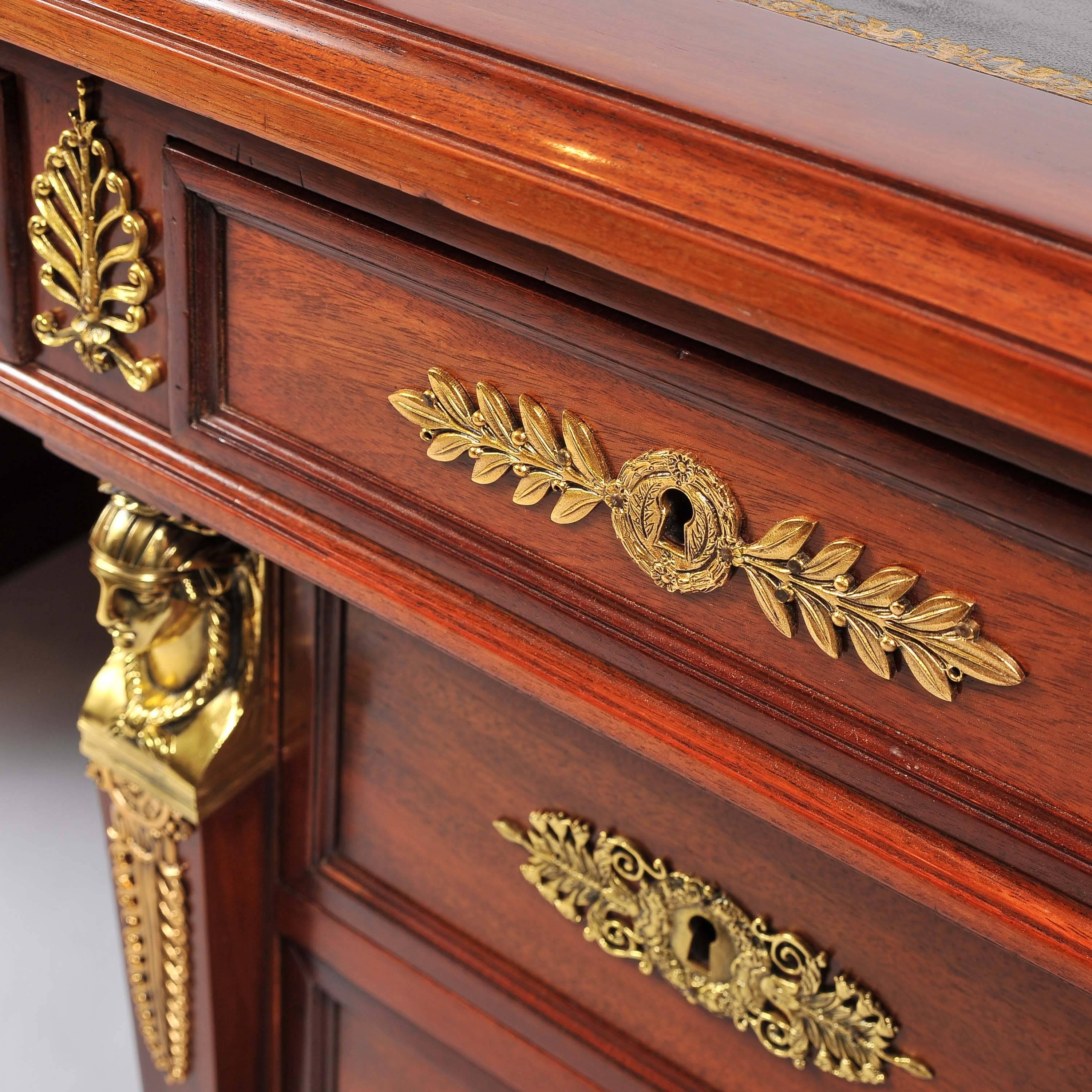 19th Century Ormolu-Mounted Mahogany Pedestal Desk in the Empire Style For Sale