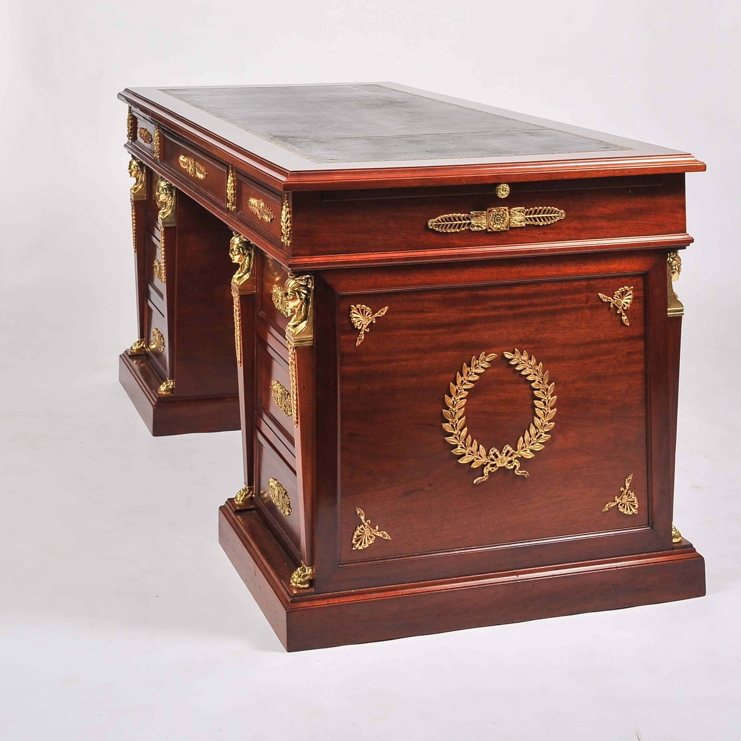 Ormolu-Mounted Mahogany Pedestal Desk in the Empire Style For Sale 3