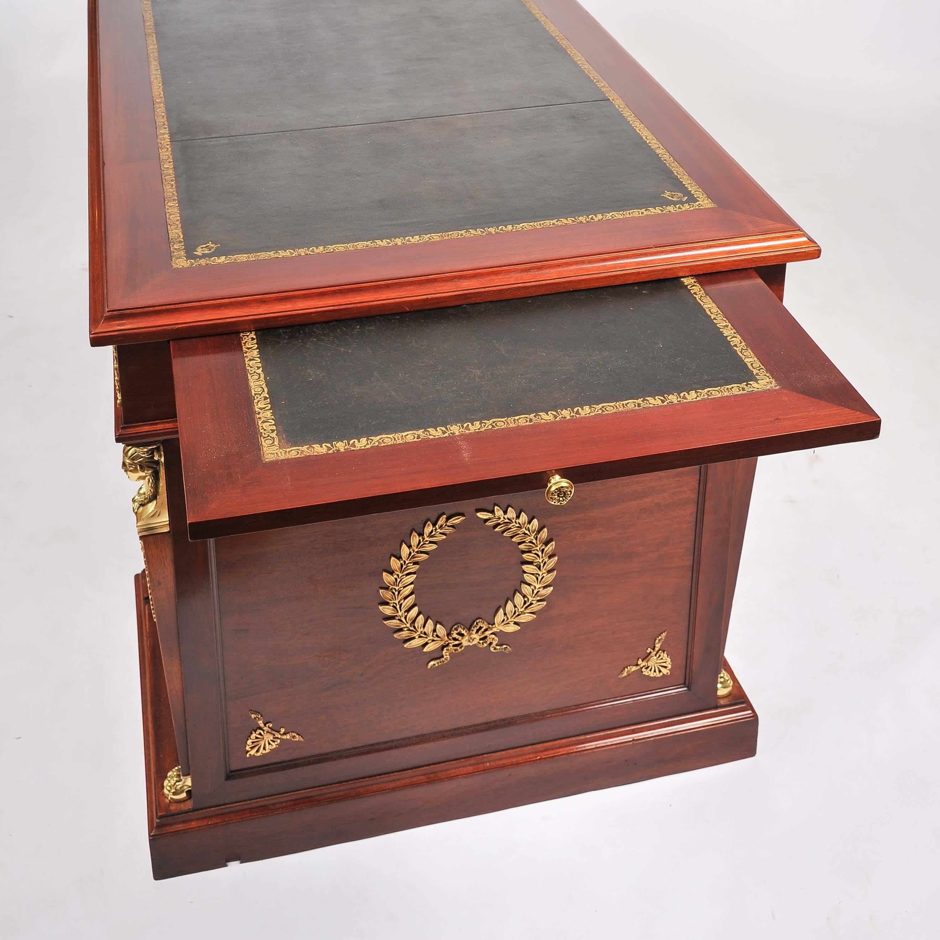 Ormolu-Mounted Mahogany Pedestal Desk in the Empire Style For Sale 4