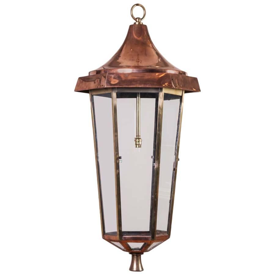 Copper and Brass Hexagonal Hall Lantern For Sale