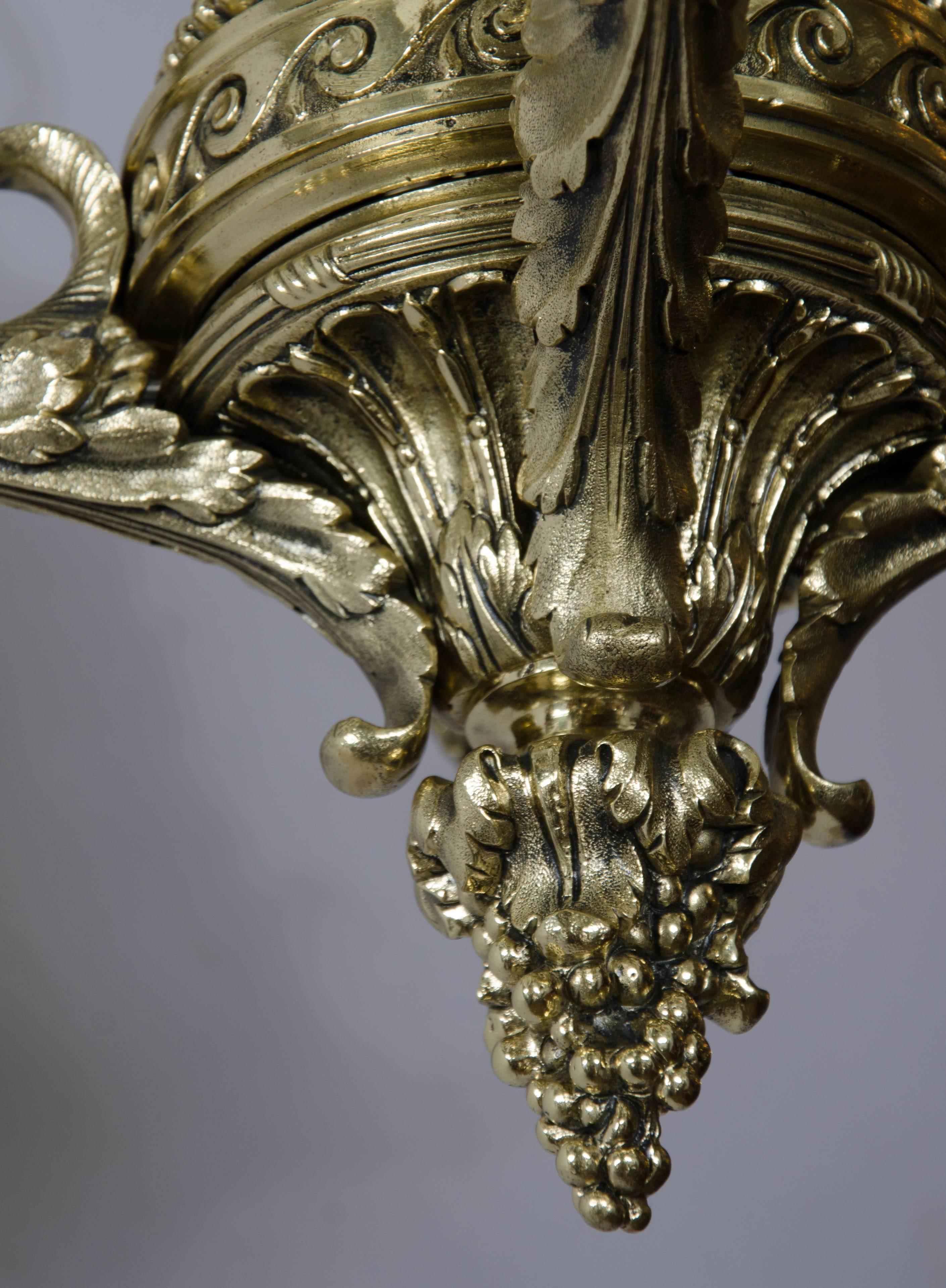 19th Century Fine Quality Neoclassical Four Arm Brass Chandelier For Sale