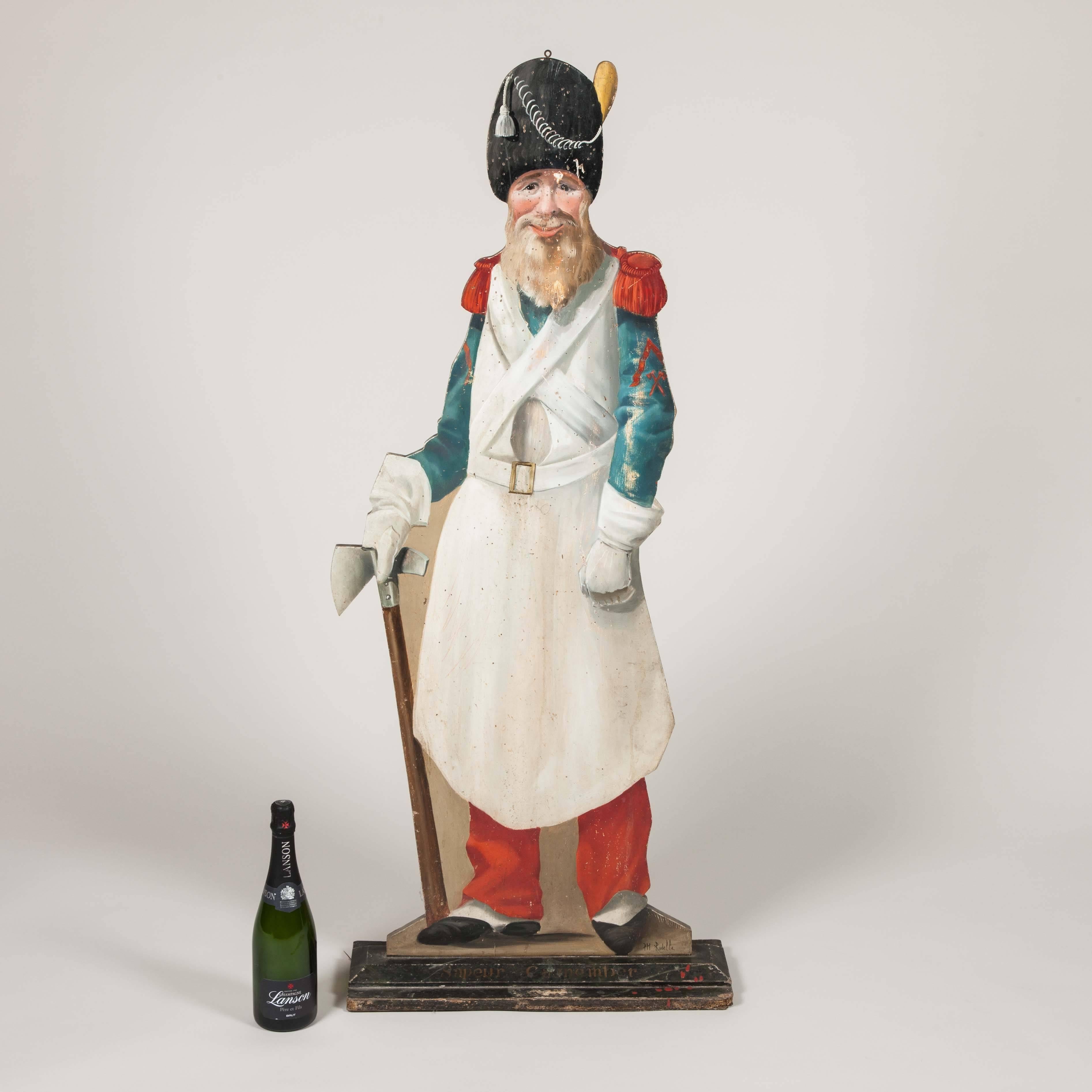 Belle Époque Painted Figure of the Late 19th Century Cartoon Character Sapeur Camember For Sale