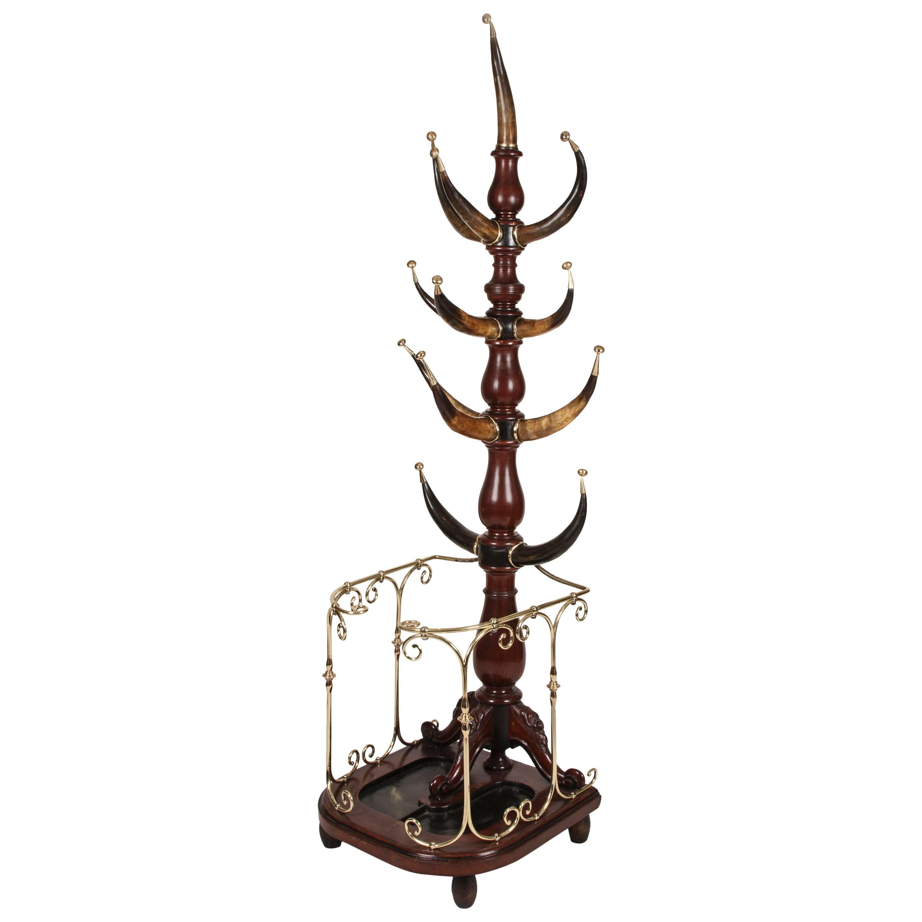 Hall Stand with Cattle Horn and Fine Brass Fittings, circa 1880