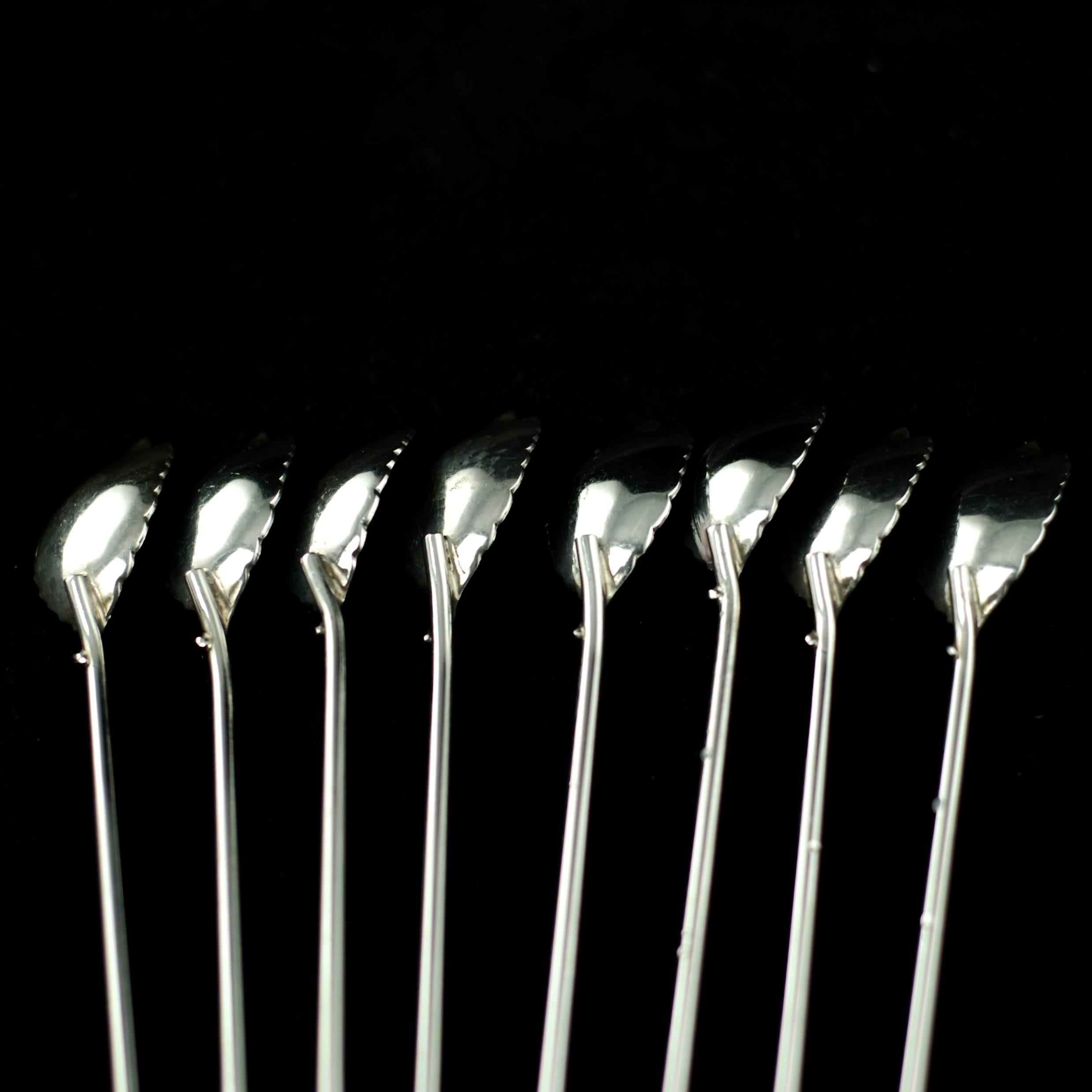 Art Deco Tiffany & Co Sterling Mint Julep Spoons / Straws - Set of 8