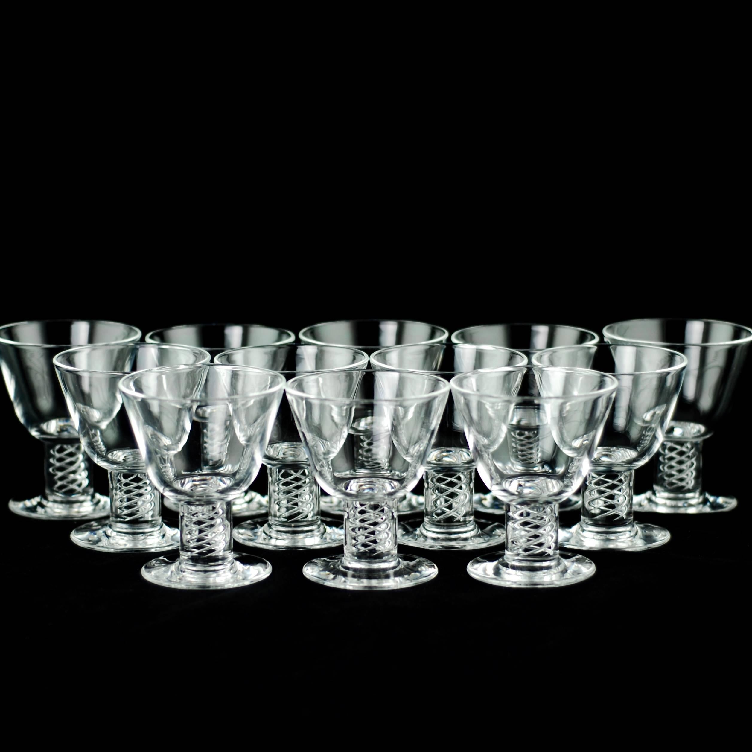 George Thompson for Steuben Air Twist Cocktail Glasses, Set of 12 in Shape 7917 In Excellent Condition In Cincinnati, OH