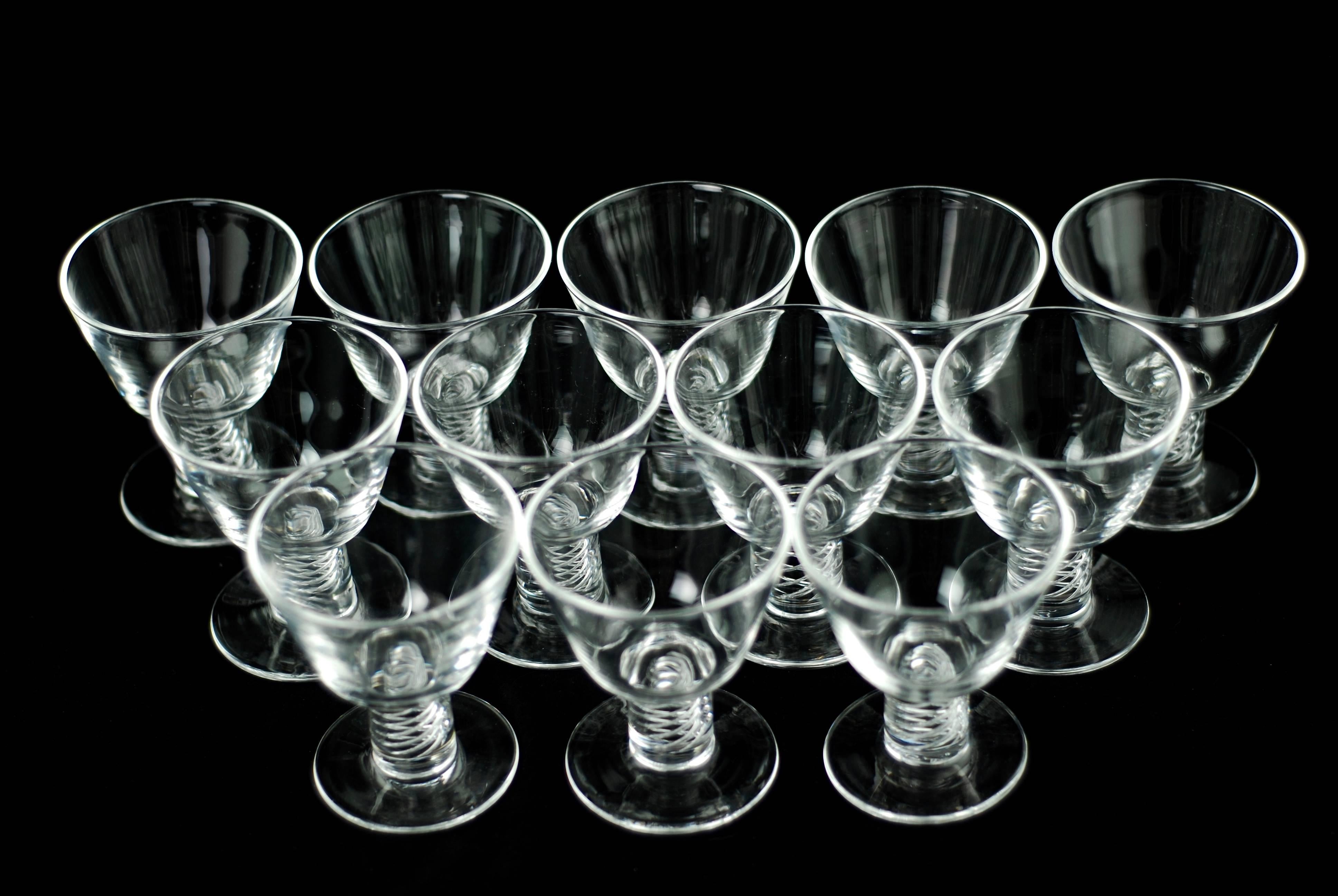 Mid-20th Century George Thompson for Steuben Air Twist Cocktail Glasses, Set of 12 in Shape 7917