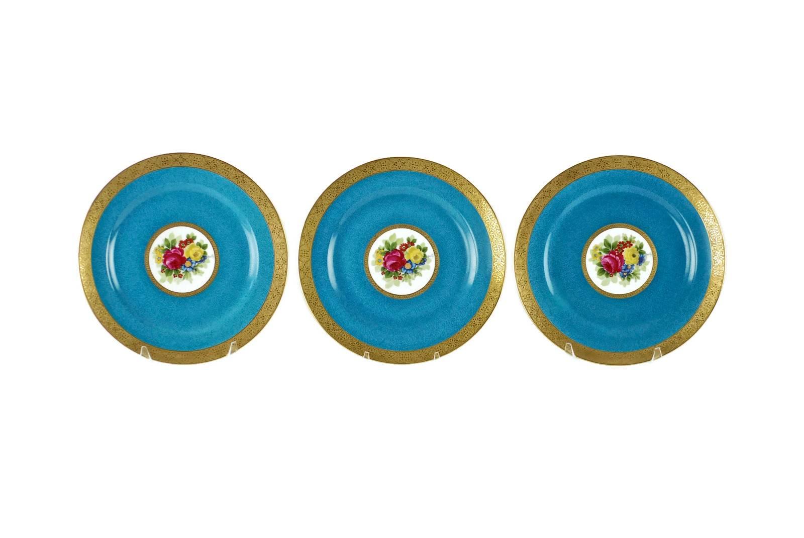 19th Century Charles Ahrenfeldt Limoges Gilt Encrusted Hand-Painted Cabinet Plates, Set of 12 For Sale