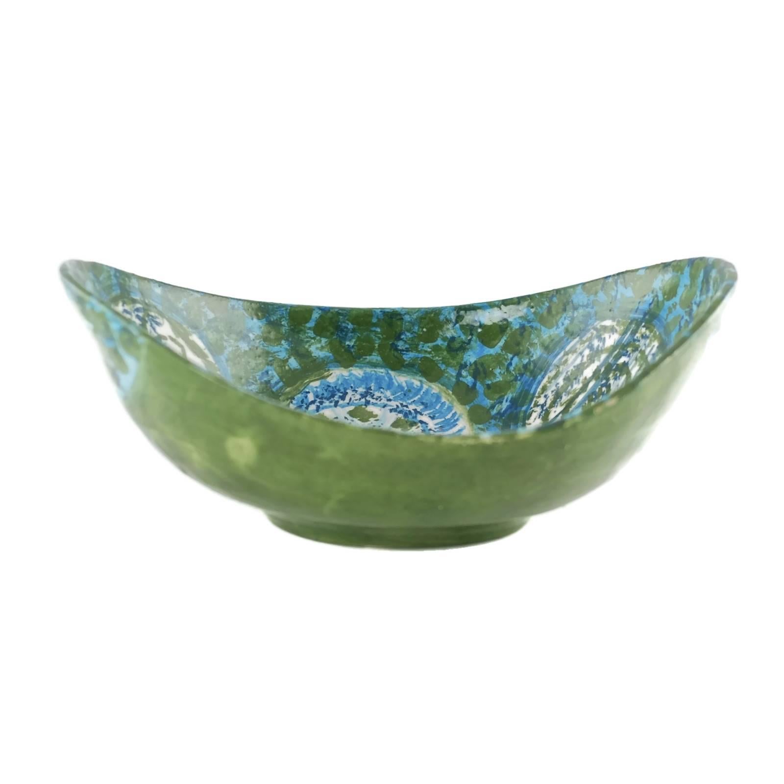 Glazed Midcentury Raymor Hand-Painted Italian Ceramic Centerpiece Bowl For Sale