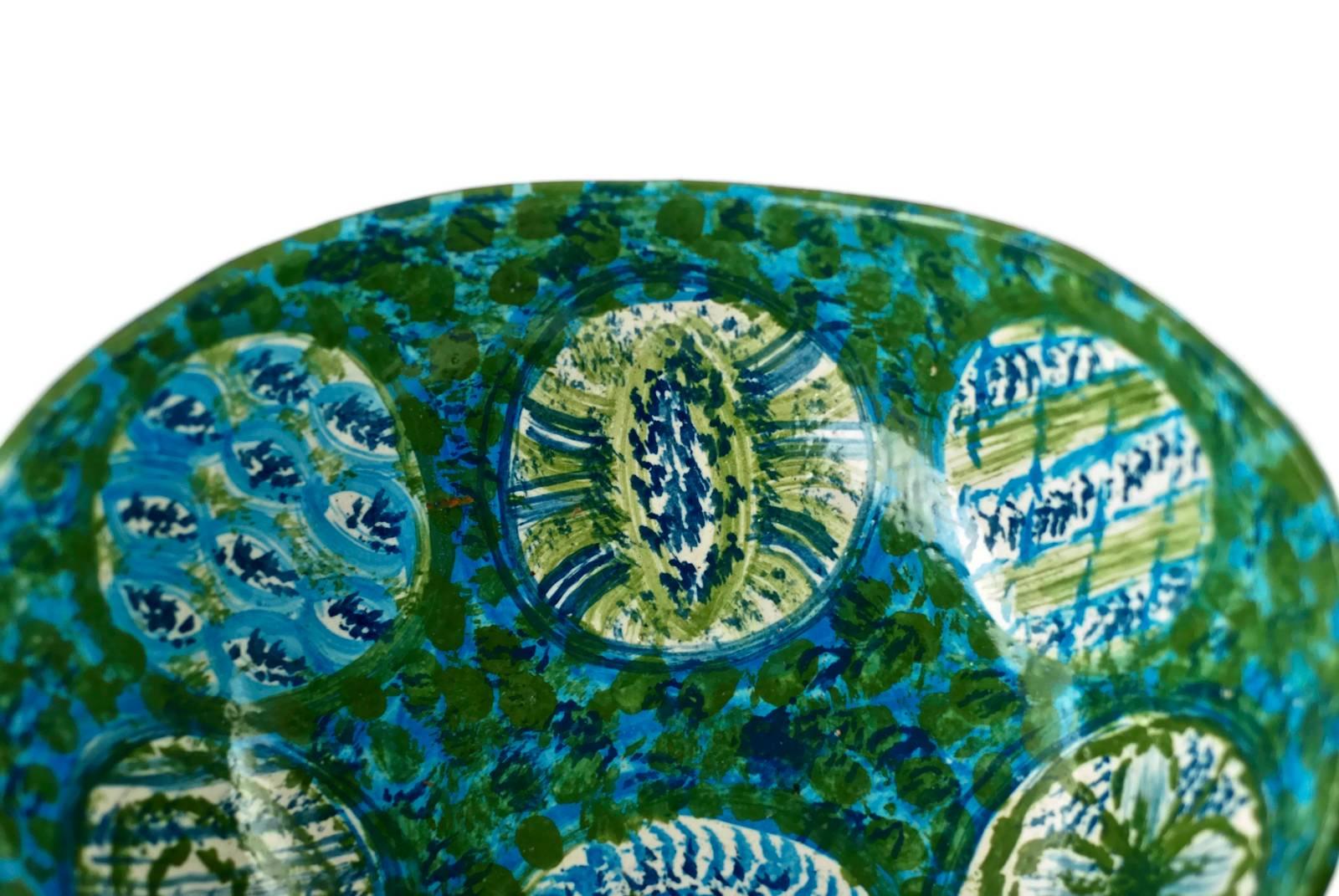 Midcentury Raymor Hand-Painted Italian Ceramic Centerpiece Bowl For Sale 1