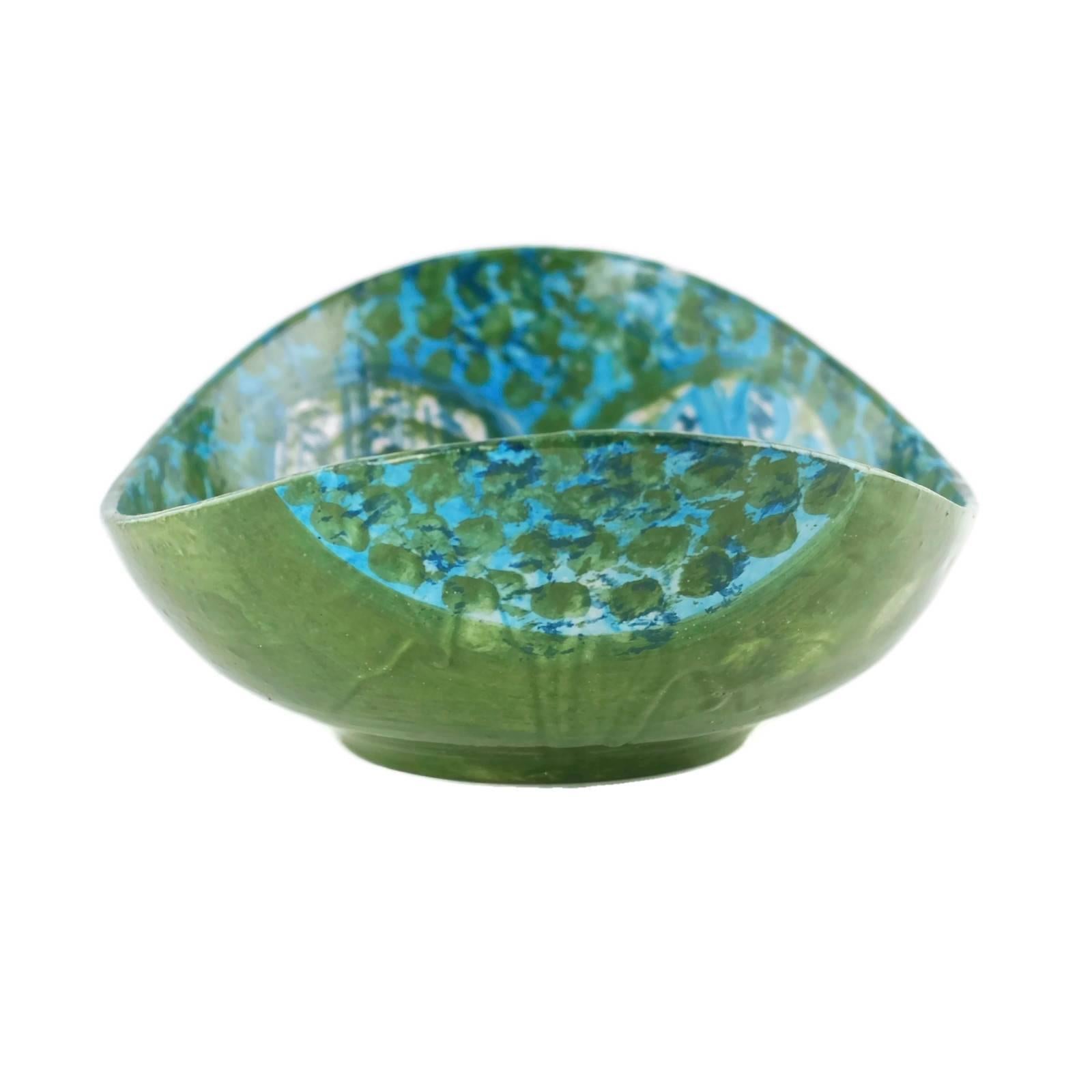 Mid-Century Modern Midcentury Raymor Hand-Painted Italian Ceramic Centerpiece Bowl For Sale