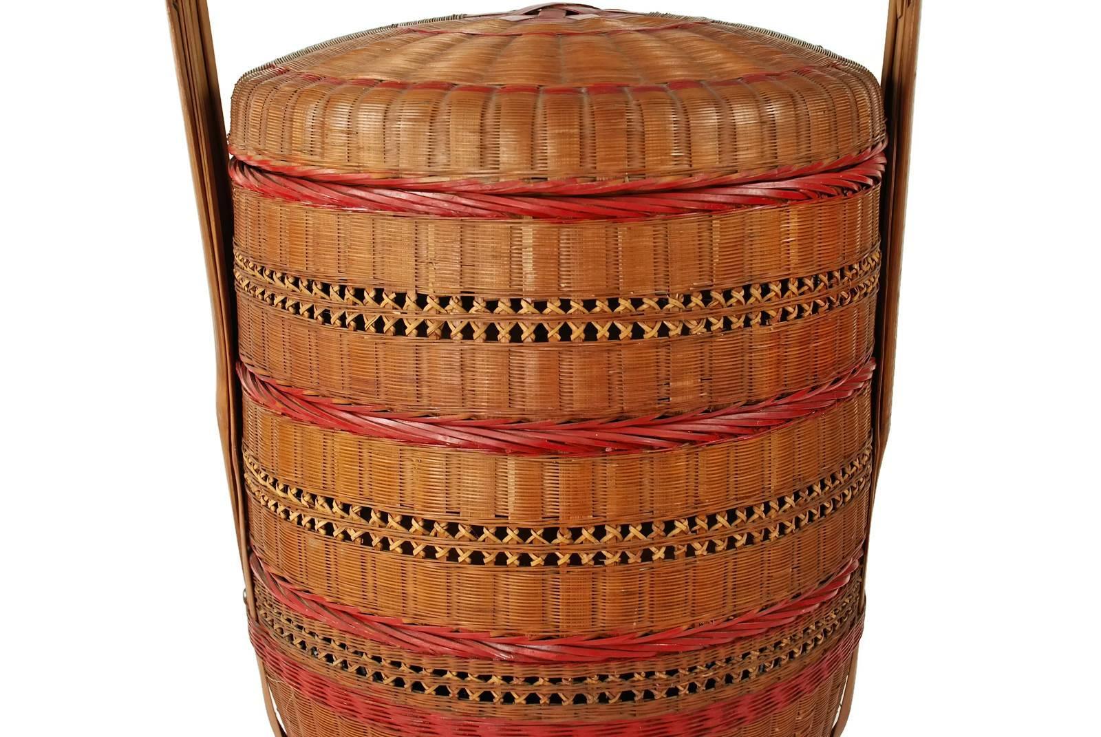 Pair of Early 20th Century Japanese Woven Bamboo Tiered Wedding Baskets 2
