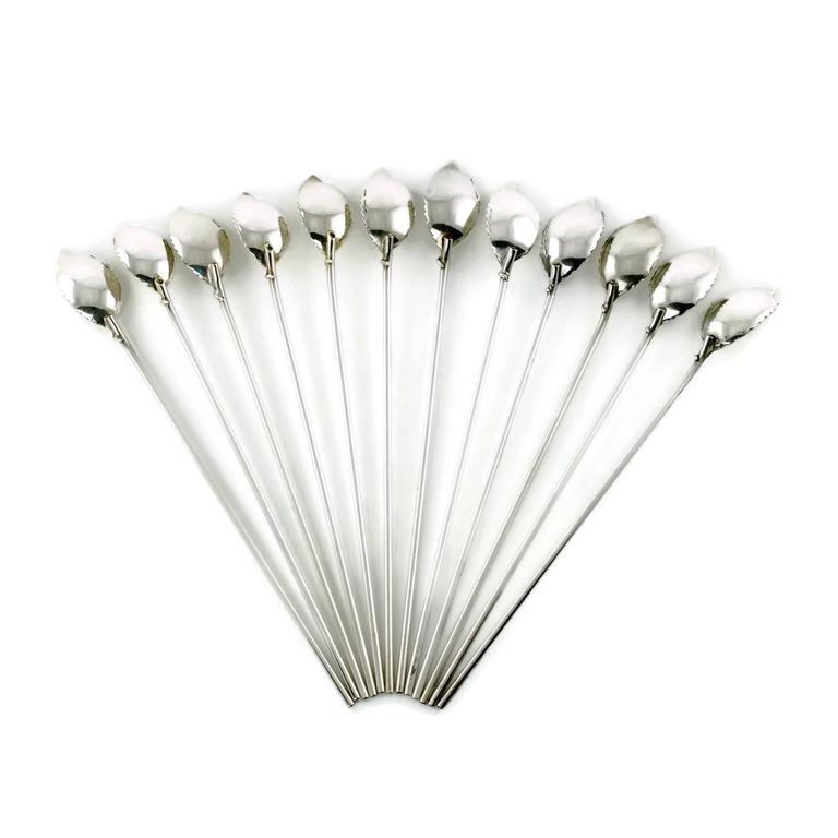 Tiffany and Co. Sterling Mint Julep Spoons / Straws, Set of 12 at 1stDibs