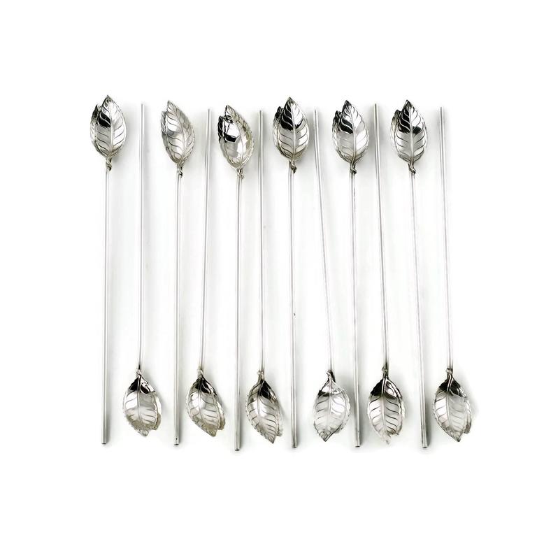 Tiffany and Co. Sterling Mint Julep Spoons / Straws, Set of 12 at 1stDibs