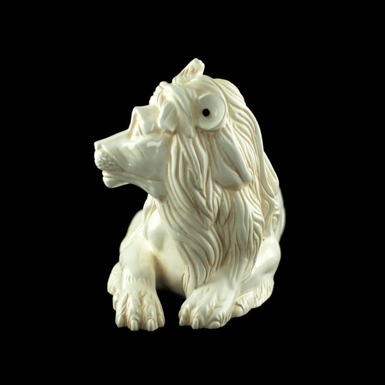 Ceramic Mottahedeh White Glazed Majolica Recumbent Lion Figure after Kaendler For Sale