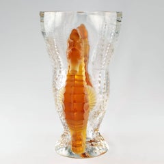 Lalique Limited Edition Poseidon Vase with Amber Seahorse Motif