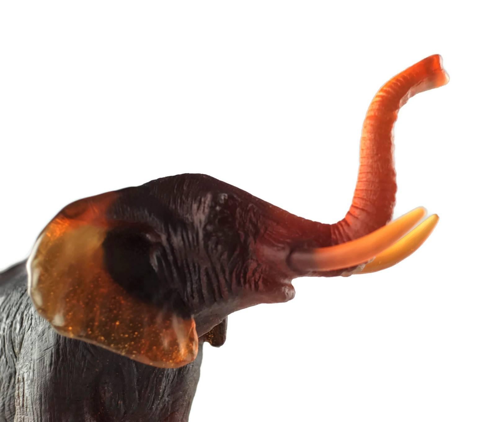 Jean-Francois Leroy for Daum Pate De Verre Large Amber Elephant In Good Condition In Cincinnati, OH