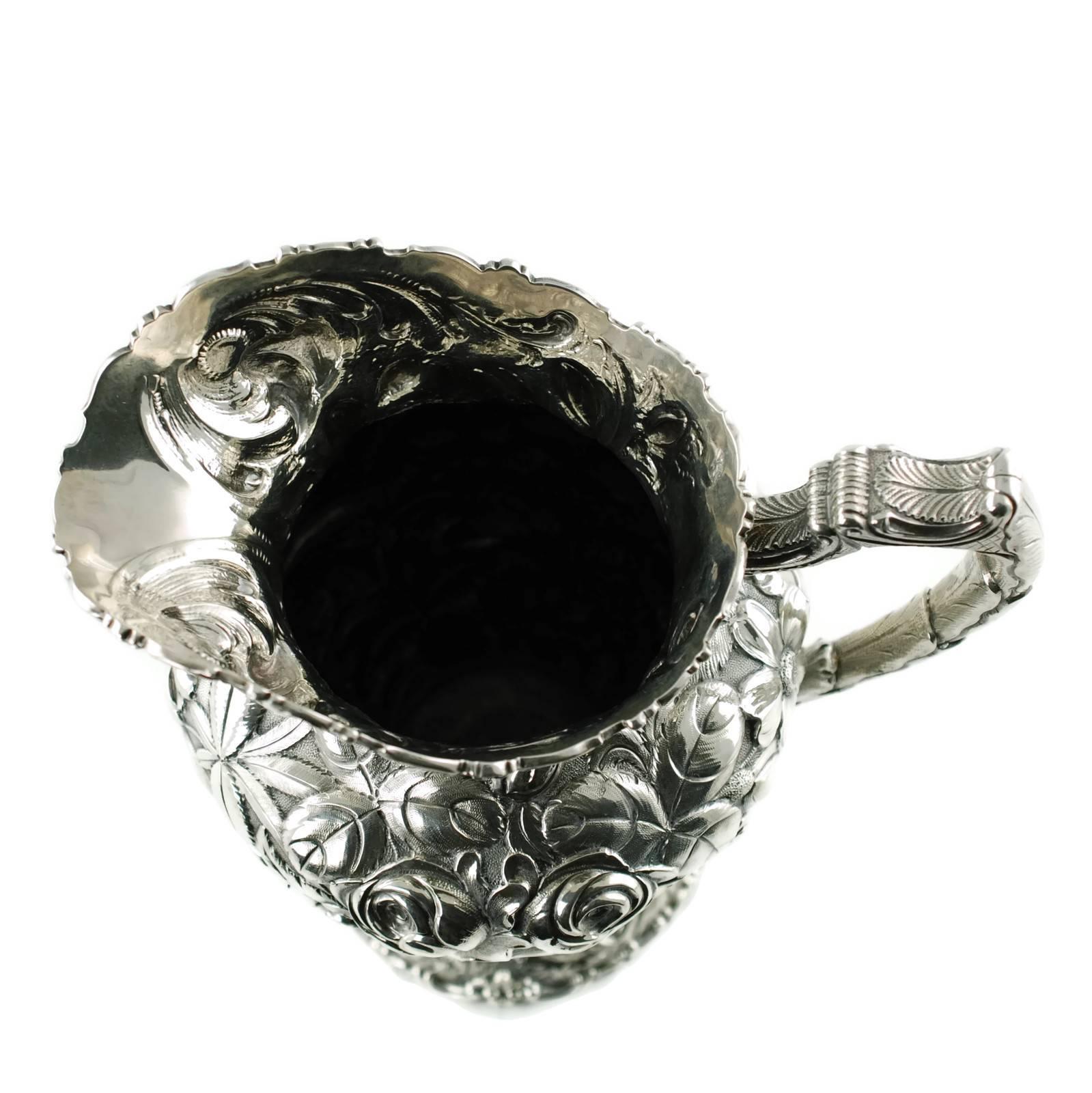 Early 20th Century Antique Stieff Repousse Sterling Silver Water Pitcher