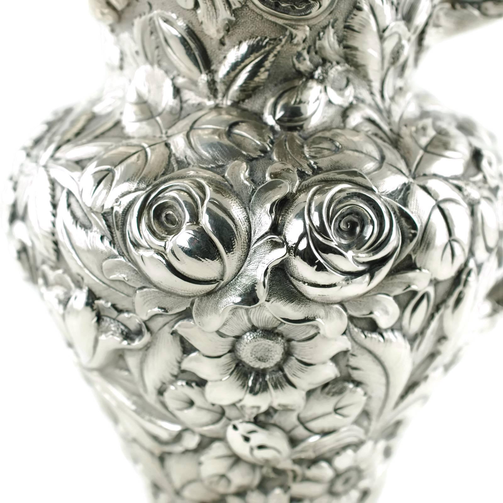 American Antique Stieff Repousse Sterling Silver Water Pitcher