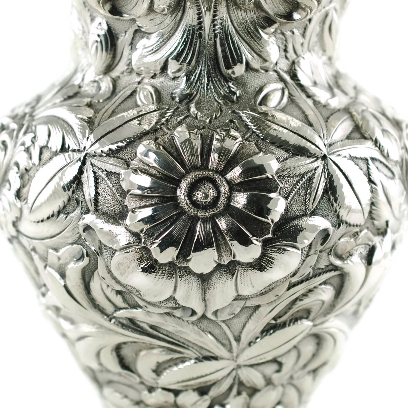 Repoussé Antique Stieff Repousse Sterling Silver Water Pitcher