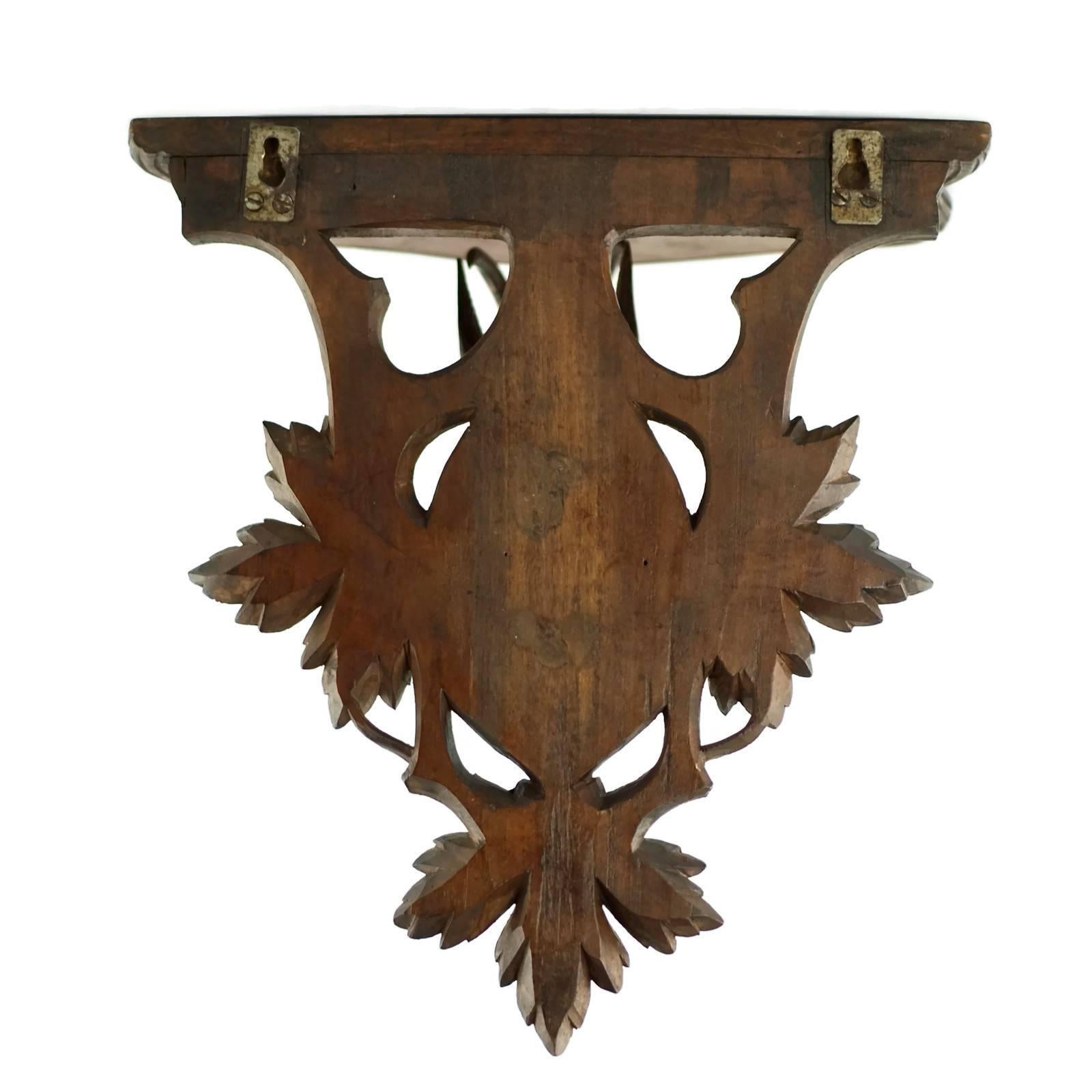19th Century Black Forest Carved Chamois Head Wall Shelf with Foliate Detail 1