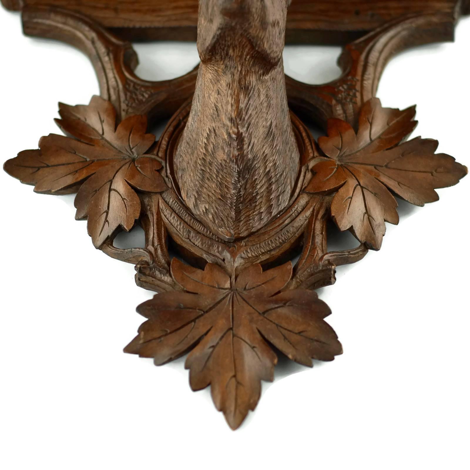 19th Century Black Forest Carved Chamois Head Wall Shelf with Foliate Detail In Excellent Condition In Cincinnati, OH