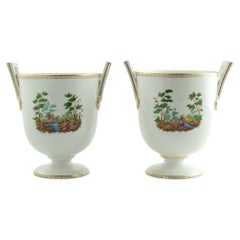 Matched Pair Richard Ginori Porcelain Mantova Scenic Landscape Footed Urns