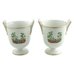 Matched Pair Richard Ginori Porcelain Mantova Scenic Landscape Footed Urns