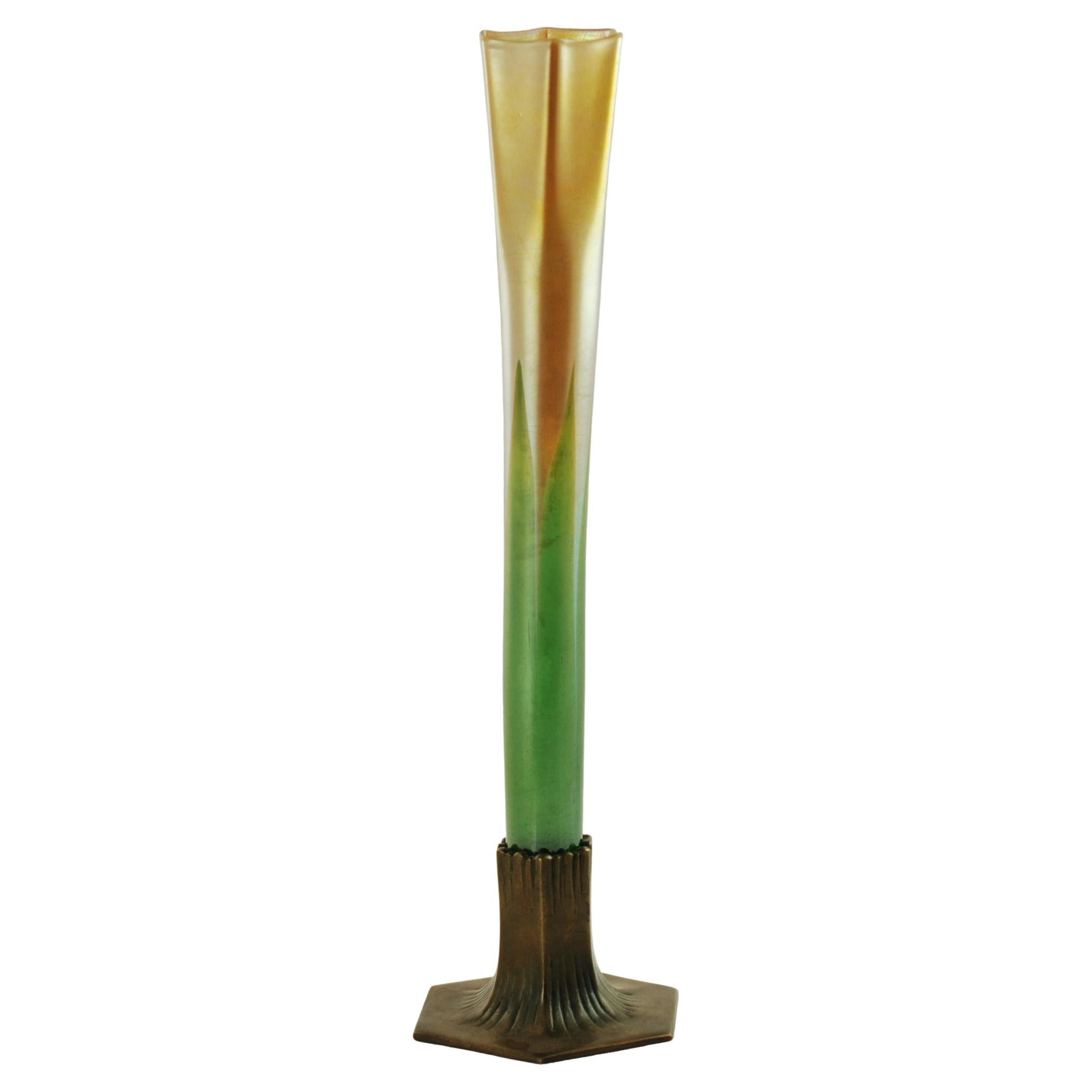 Early 20th Century Tiffany & Co Favrile Glass Bud Vase with Bronze Base
