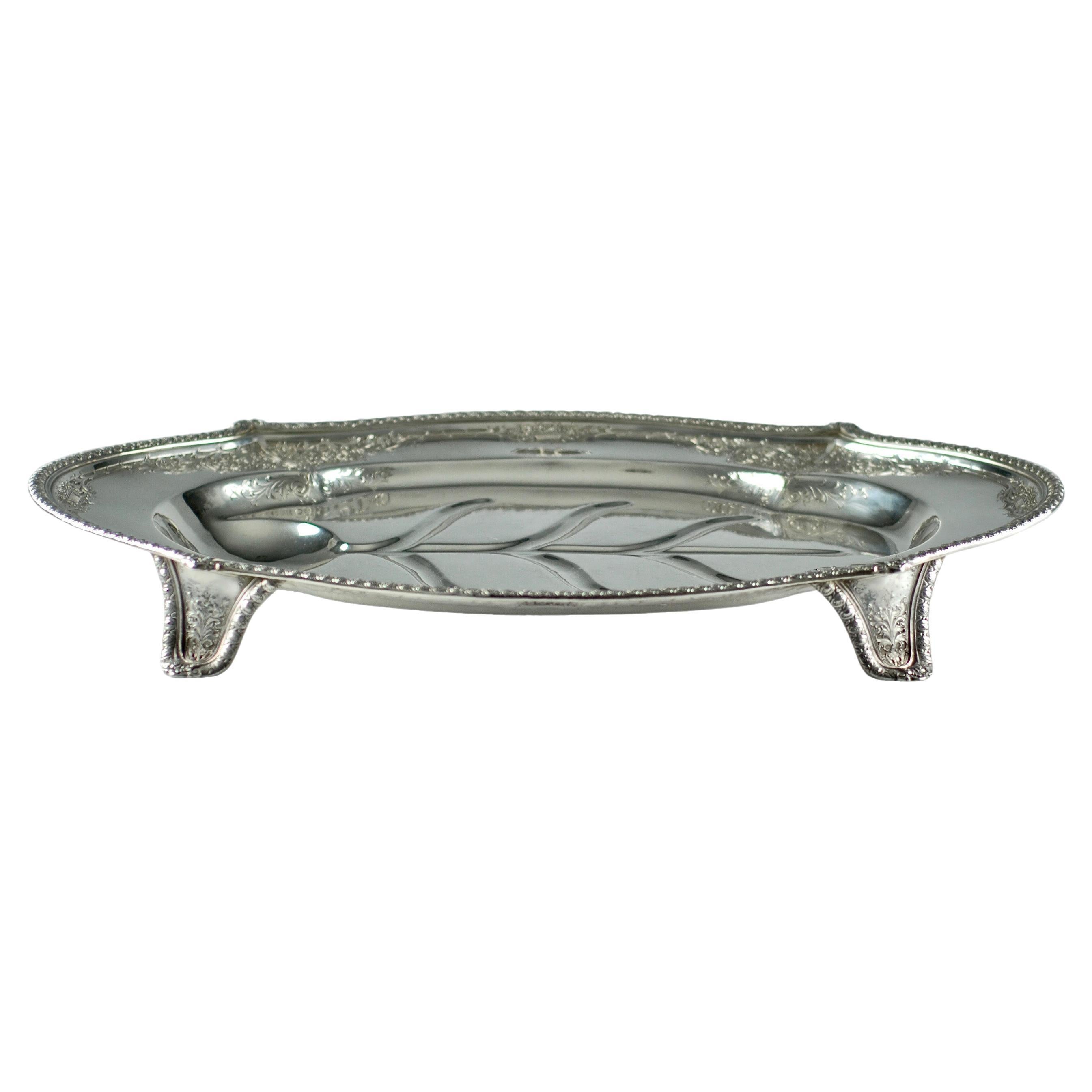 Large Dominick and Haff Sterling Silver Footed Meat Platter For Sale