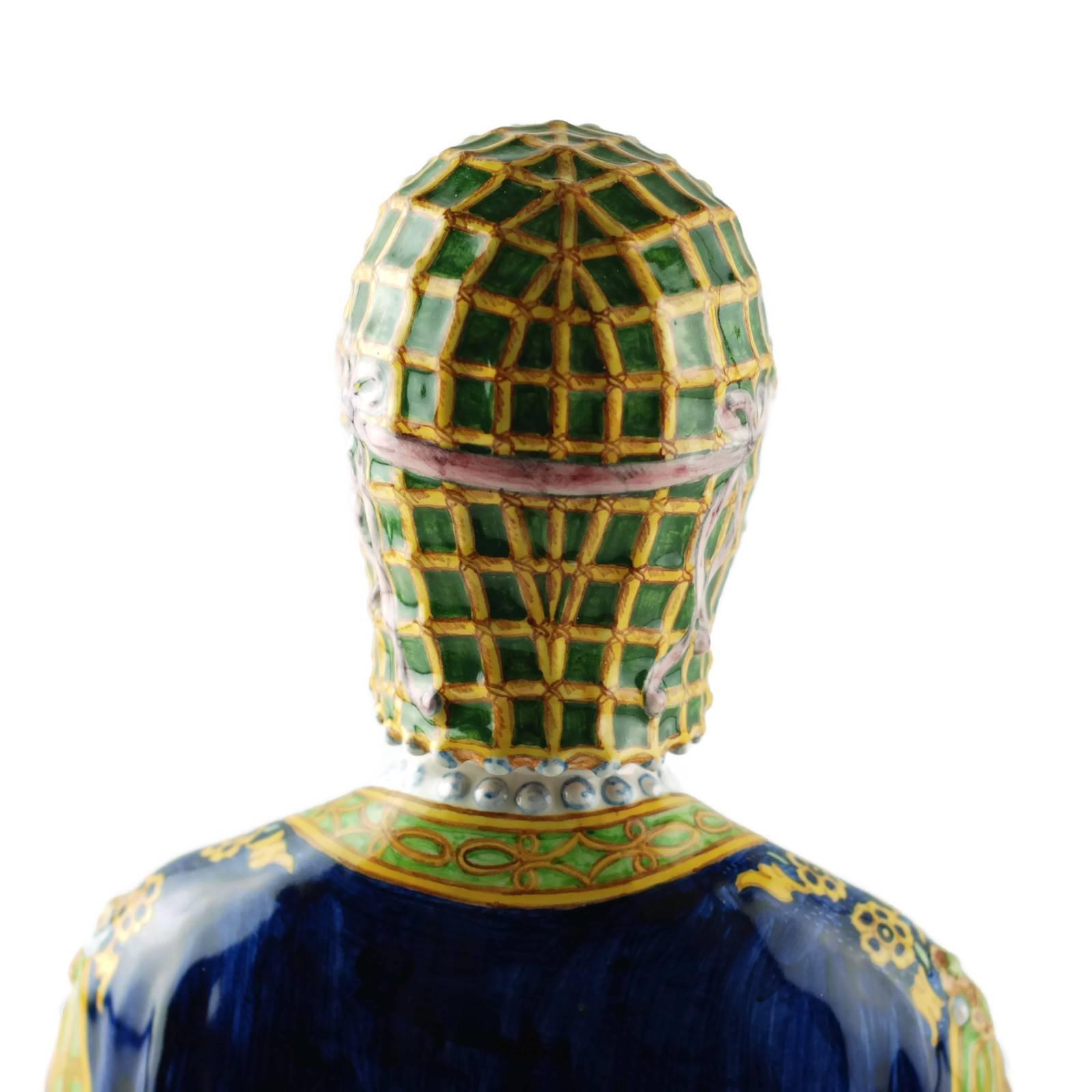 Angelo Minghetti Hand-Painted Majolica Bust In Excellent Condition In Cincinnati, OH