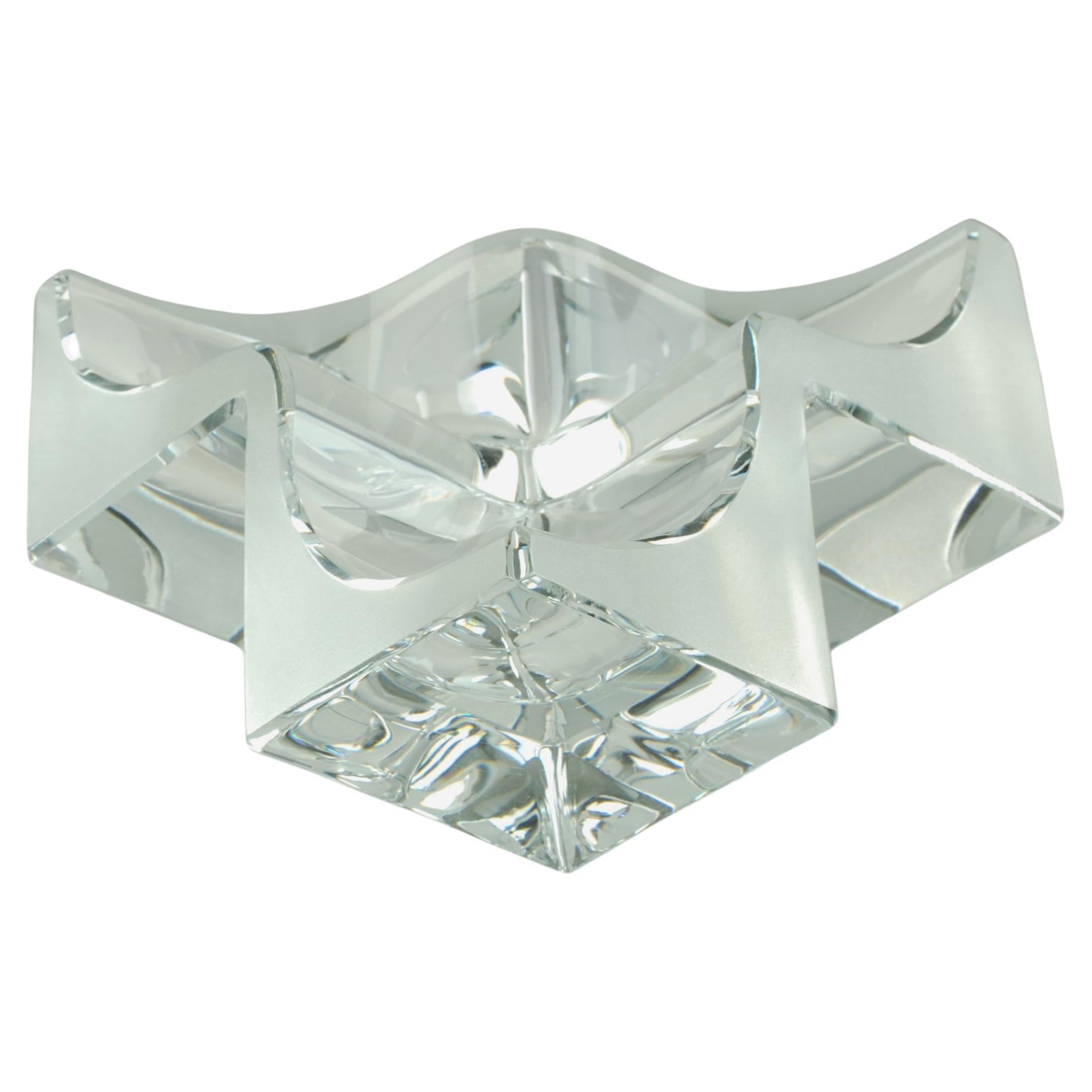 Daum Three Section Cubist Clear and Frosted Crystal Vide Poche Bowl For Sale